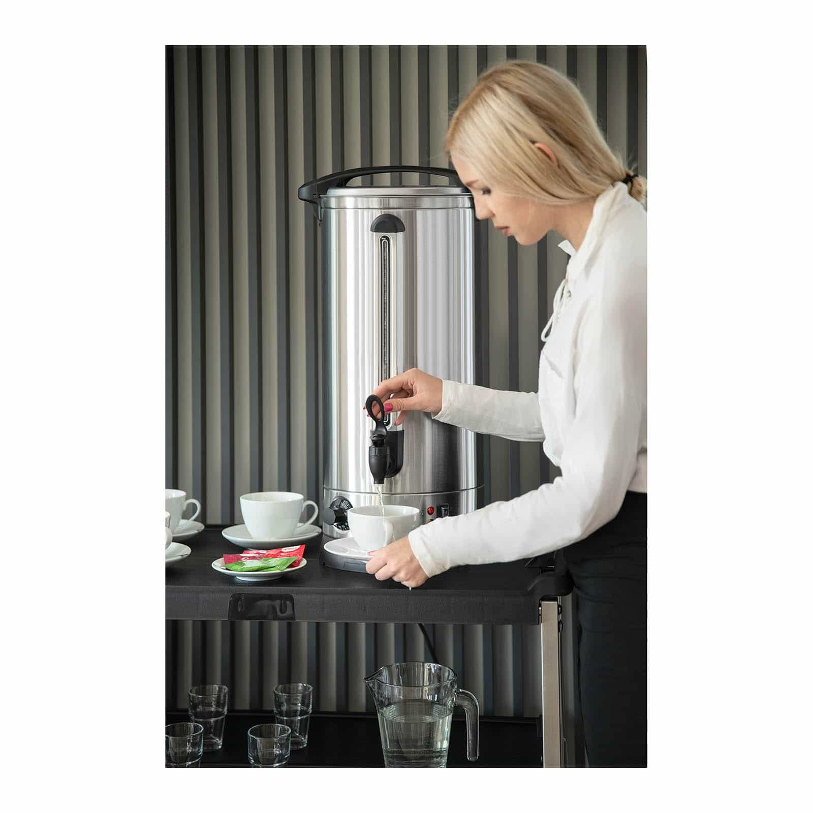 Royal Catering Distributeur D'Eau Chaude Avec Robinet En Acier Inoxydable Fontaine Bouilloire RC-WBDW23 (23,5 l, 2 500 W, 30-110 °C, Fonction De Maintien Au Chaud, Inox/Plastique)