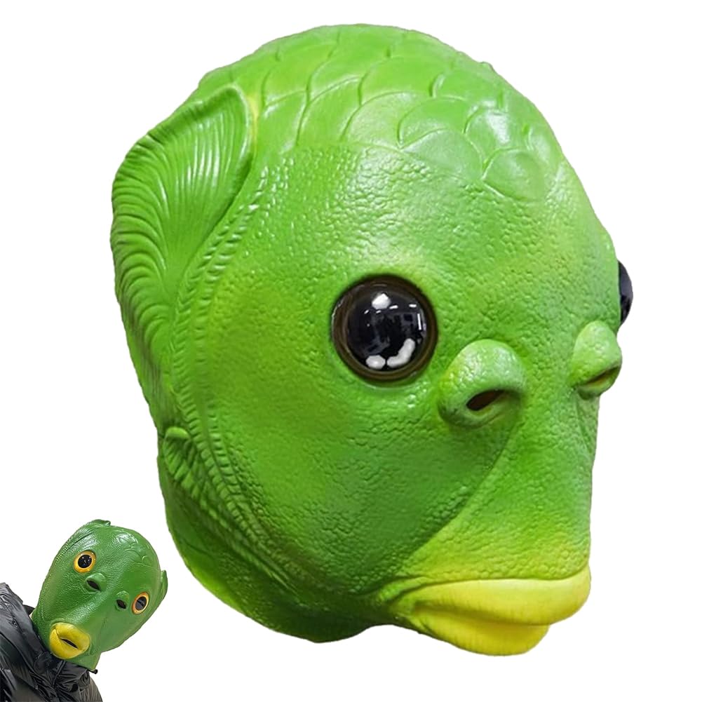HAUZMLL Fish Mask, Realistic Animal Latex Mask, Green Fish Mask, Headpiece for Halloween, Carnival, Costume, Party, Parade and Cosplay