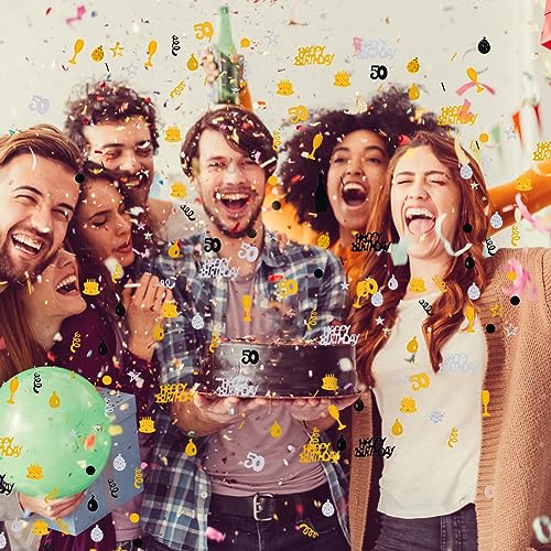 Image of OSDUE Black Gold Silve Happy Birthday Confetti, 3000 Pieces 50 Years Birthday Cake Confetti, Metallic Foil Balloon Table Scatter Confetti Decoration Supplies, for Birthday Party (50th Style)