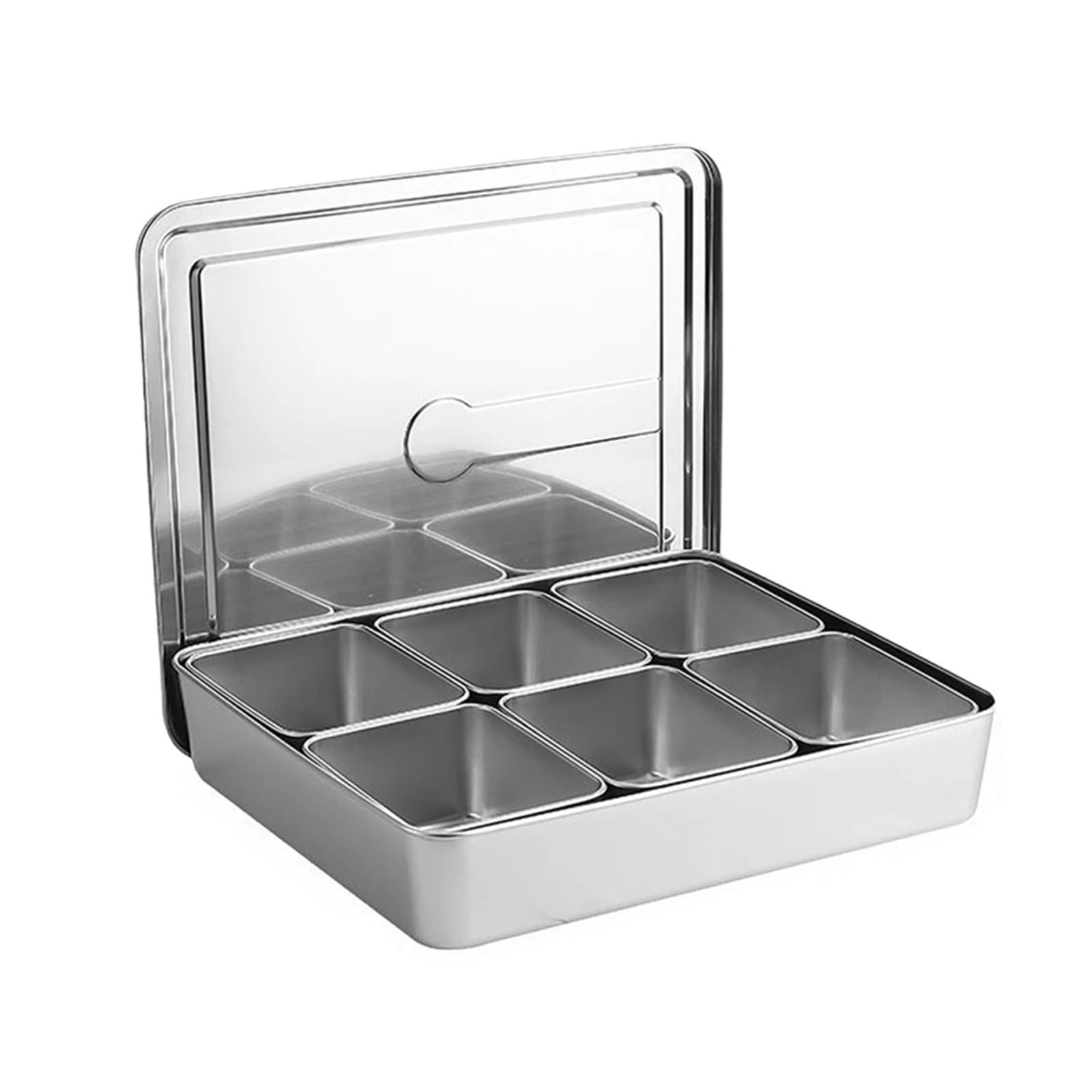 UBOHUZ 1PCS Kitchen Food Storage Container Compartments Stainless Steel Seasoning Box Containers With Lid Rectangle Chef Tools for Kitchen Condiment(6 Grid)