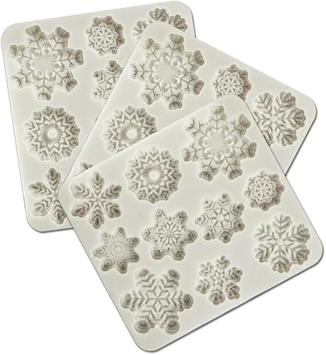 3 moldes de silicona para fondant, 30 cavidades 3D, molde de copo de nieve de Navidad, decoración de tartas, decoración de cupcakes, proyectos de