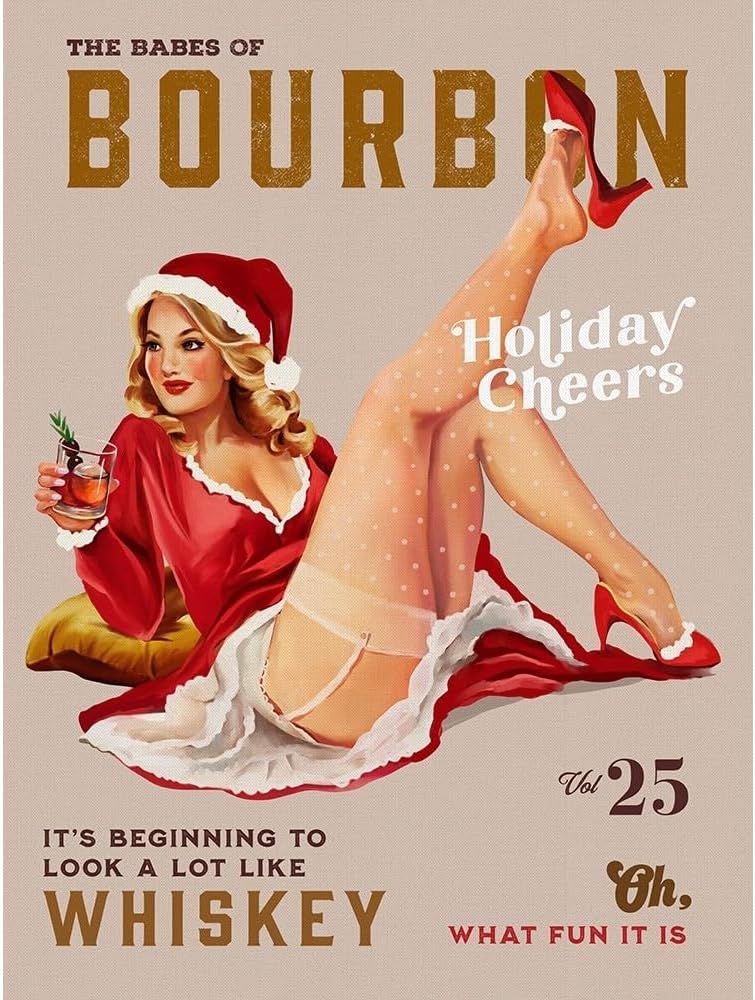 ArtDirect Babes of Bourbon Vol 25 Holiday Cheer Christmas Pinup Unframed Art Print Giclee Poster by The Whiskey Ginger - Customization Sizes 8x10, 11x14, 15x20, 24x32, 36x48, and 45x60 Inches
