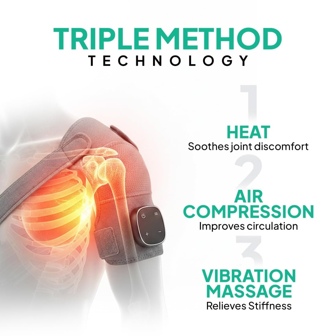 Masajeador de Hombros Triple Method, Almohadilla Térmica de Hombro, almohadilla térmica inalámbrica para masaje de hombro, para Aliviar el Dolor de Hombros y Músculos