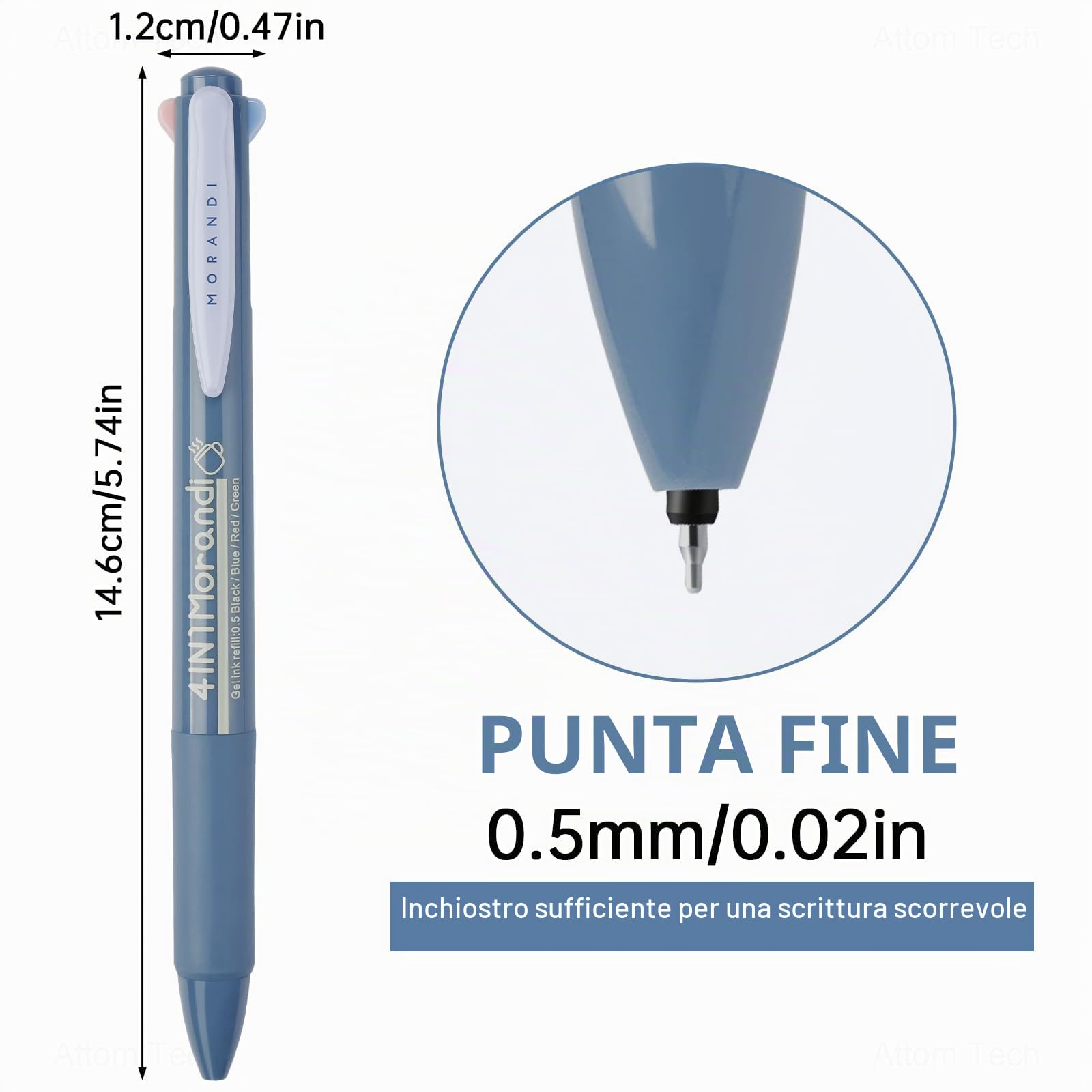 NiArt Morandi - Penne gel 4 in 1 multicolore, retrattili, punta fine da 0,5 mm, confezione da 6 pezzi, senza sbavature, ad asciugatura rapida, ideali per prendere appunti, scrivere, scrivere e