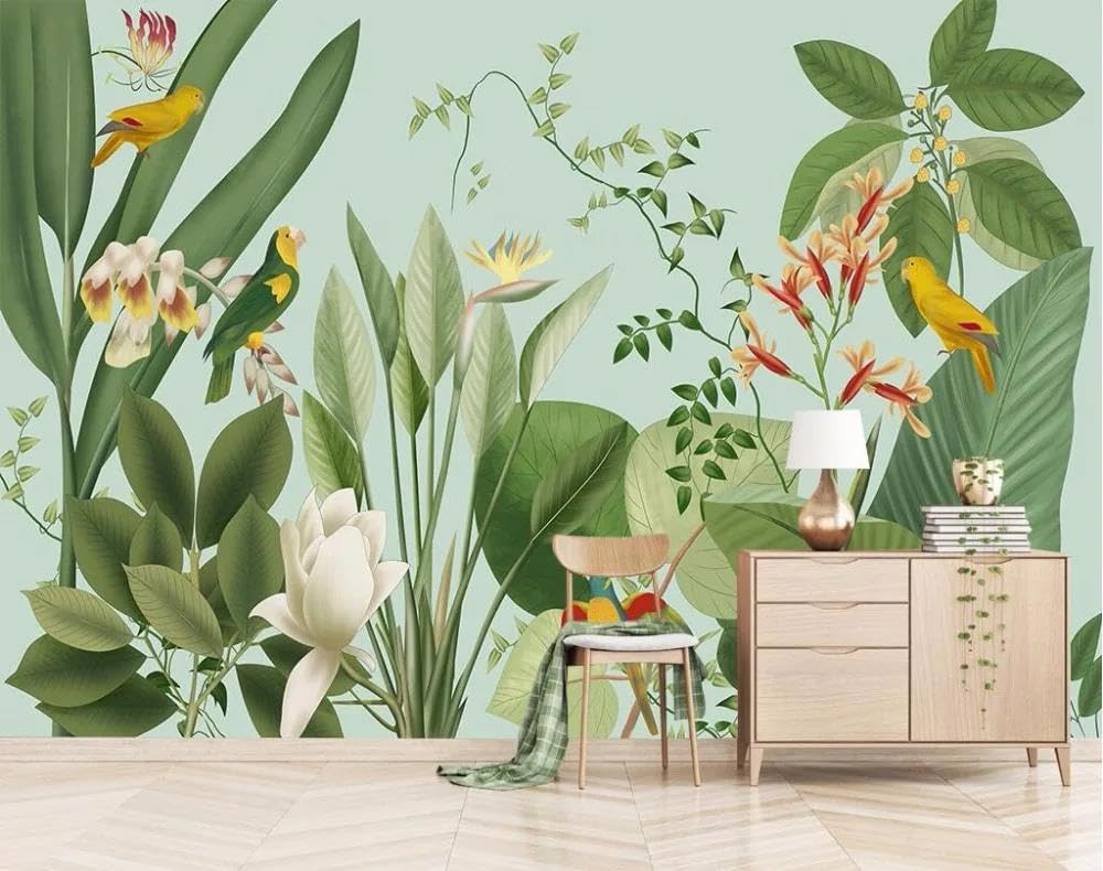 Papier peint 3D plantes vertes pour agrandir un petit salon sombre