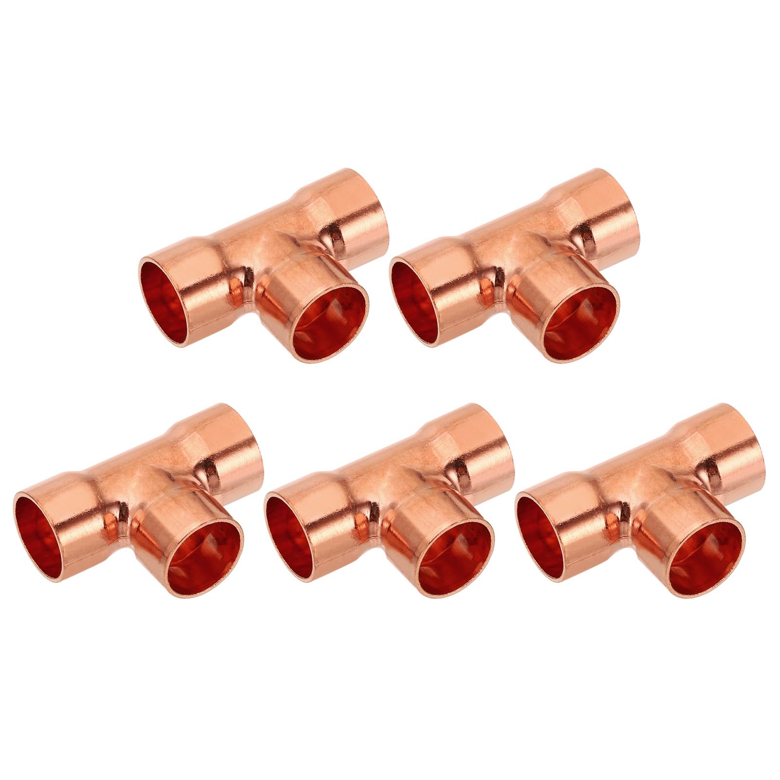 15mm ID 1mm Thick Tee Copper Fitting, 3pcs 99.9% 3 Way Pure Copper Pipe Fitting Tube Connector with Sweat Solder Connection for Plumbing HVAC Refrigeration System