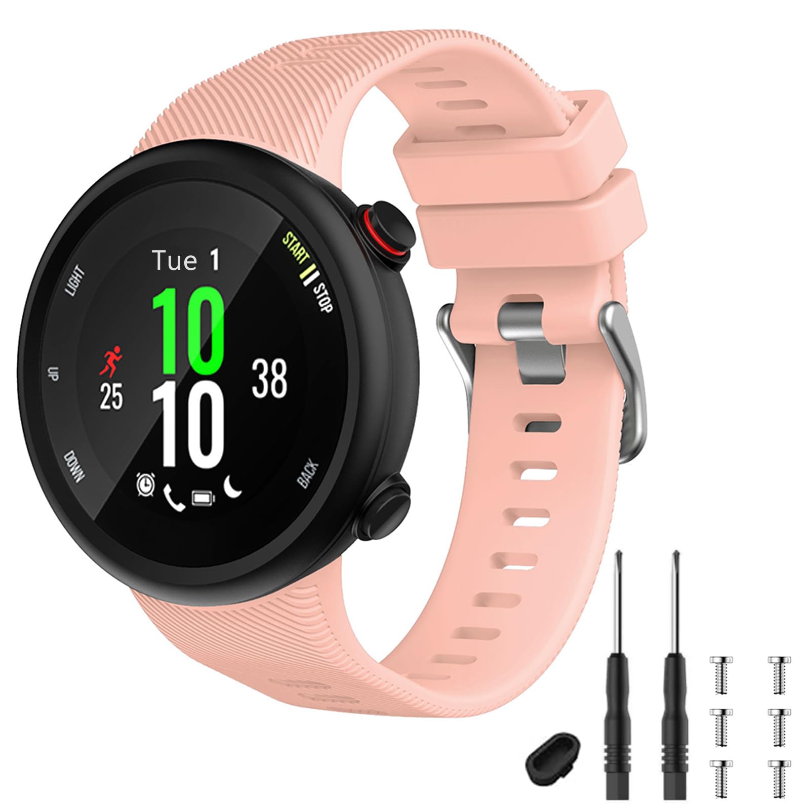 TopPerfekt Strap Compatible with Garmin Forerunner 45s, Sport Silicone Wristband Arm Band Replacement Bracelet for Forerunner 45s (Pink Silver Buckle) — image 1