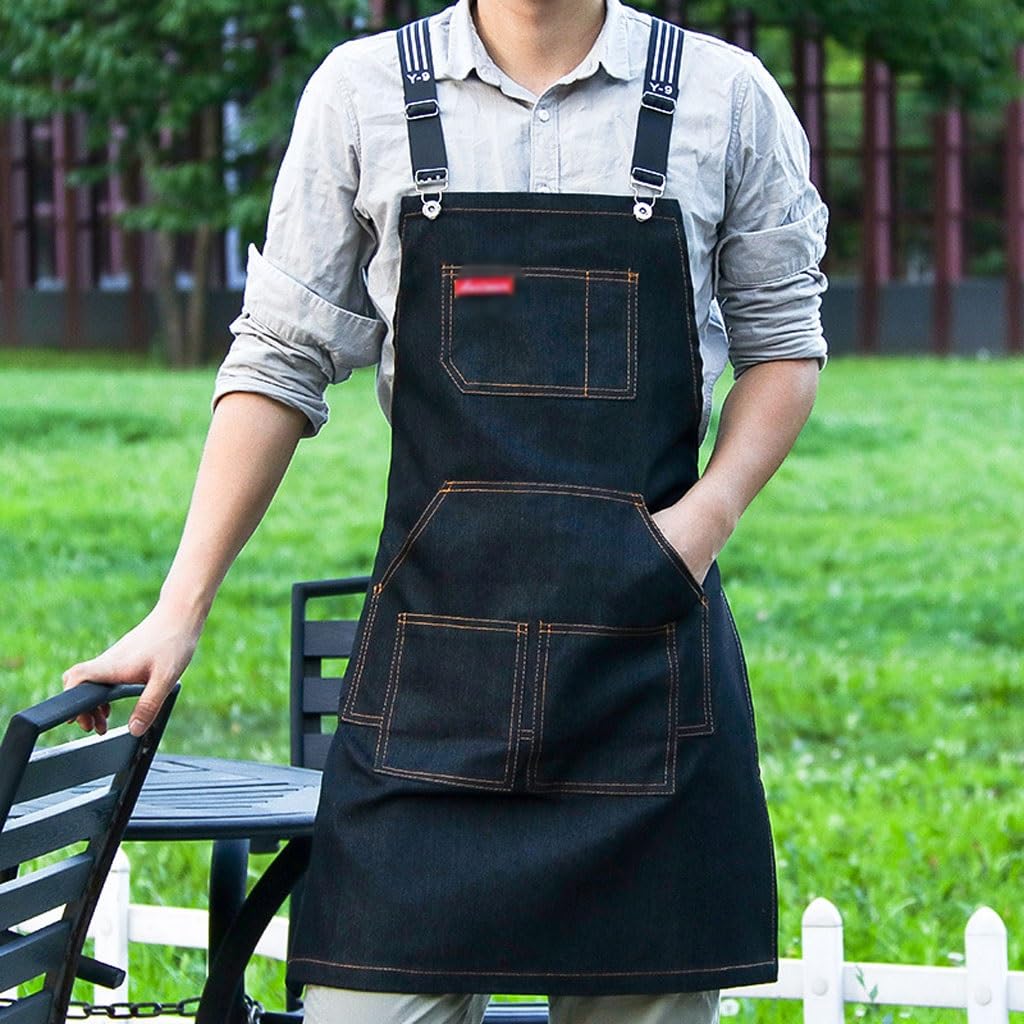 Delantal Delantal de Peluquero Denim for Hombres y Mujeres, Trabajo en Restaurante, Barista, té con Leche, barbería, Monos de Pintura artística Delantal(A)