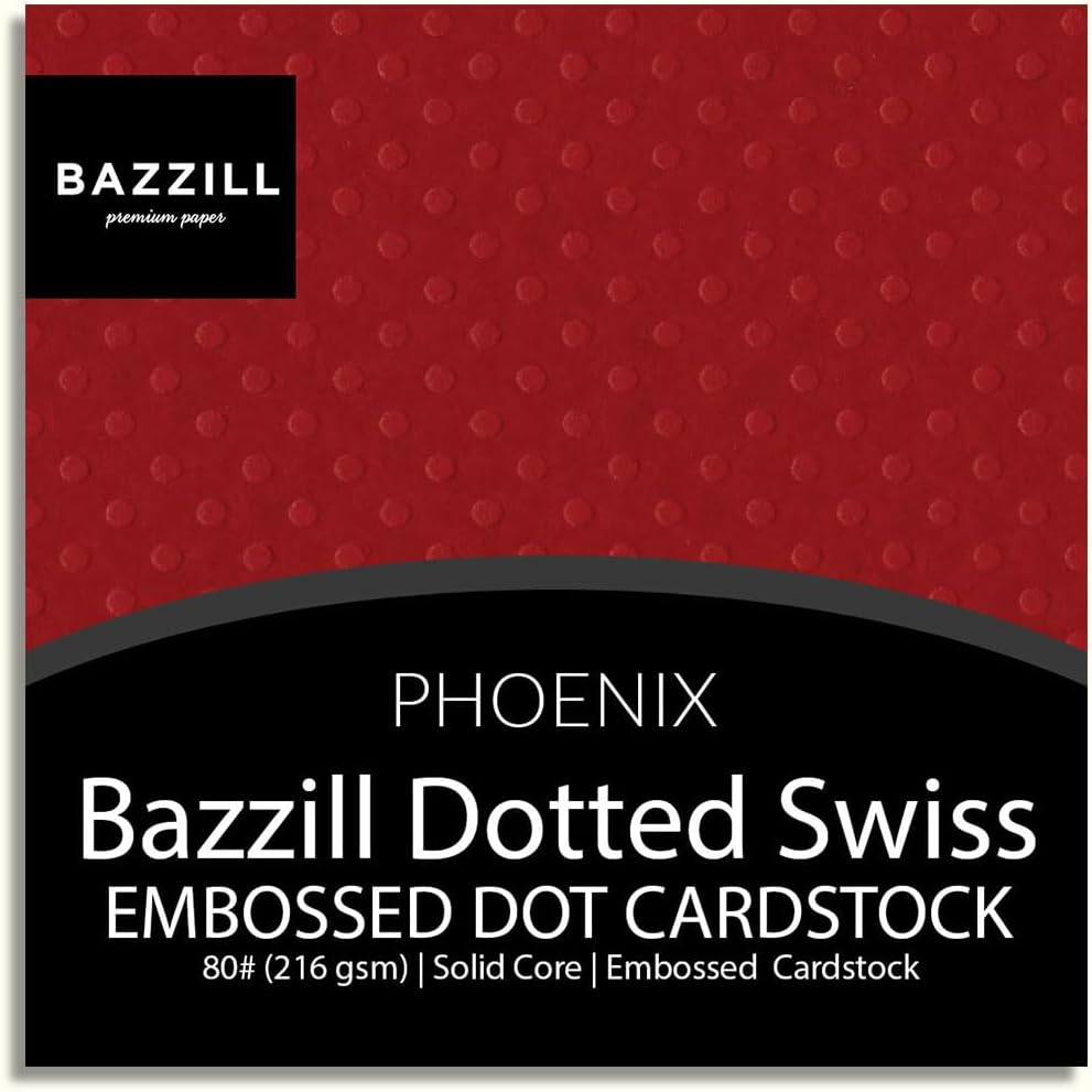 Phoenix - 12x12 Dotted Swiss Cardstock by Bazzill | 80 lb Swiss Dot Embossed Red Scrapbook Paper | Premium Card Making Cardstock for Paper Crafts | 25 Sheets 25 Pack