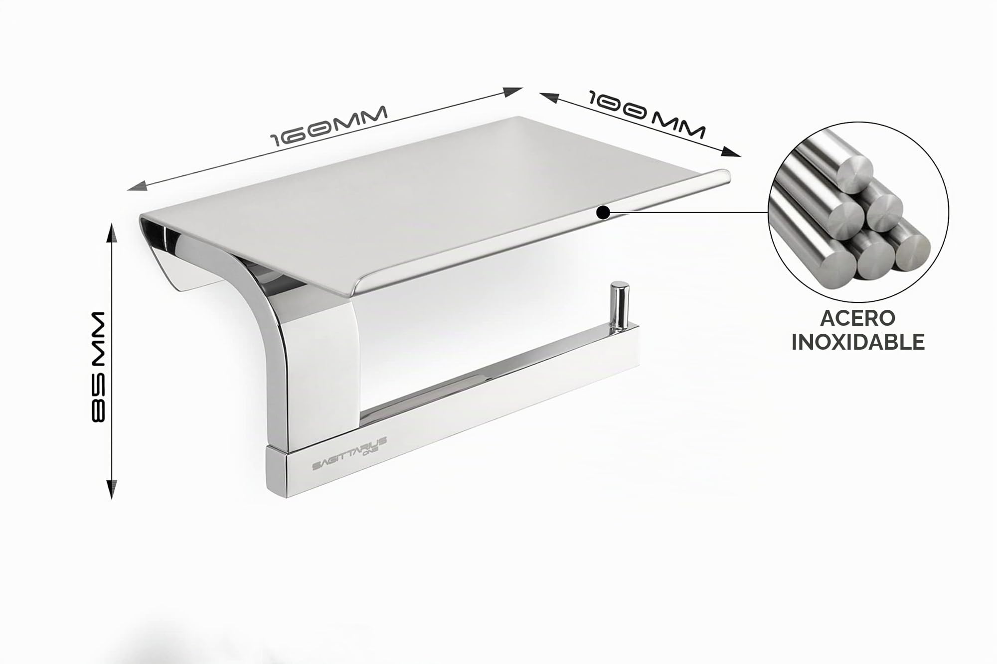 160S1 Portarrollos Papel Higienico con Estante – Acero Inoxidable 304, Montaje en Pared, Acabado Cromado Duradero y Elegante