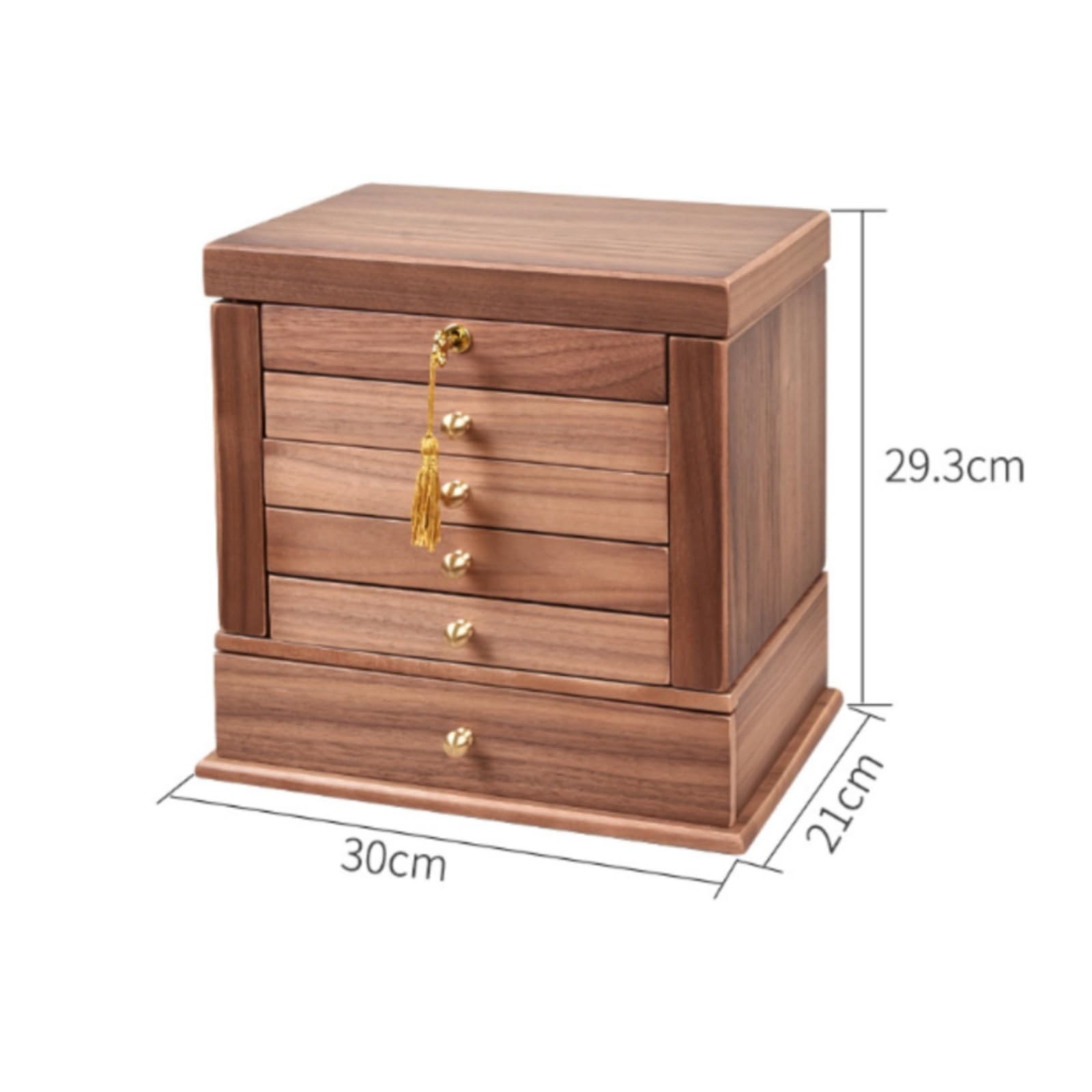 Organizador de Maquillaje Caja de Cosméticos Tocador Cajonera Almacenamiento Madera Negro con Tiradores Redondos, Madera De Caucho Con Chapa De Nogal Caja De Almacenamiento De Cosméticos