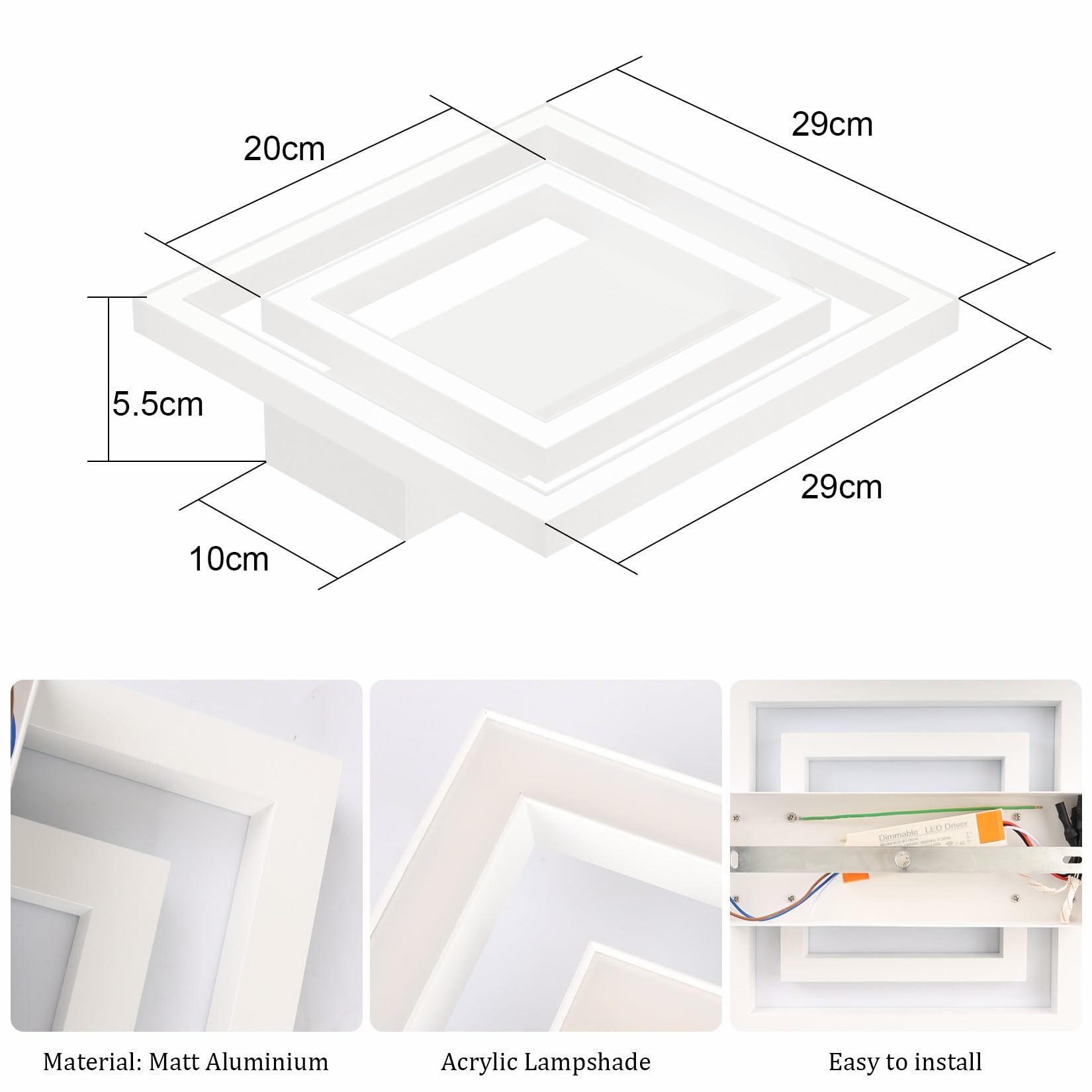 Klighten Plafondlamp, led-plafondlamp, 35 W, 2400 lumen, woonkamerlamp