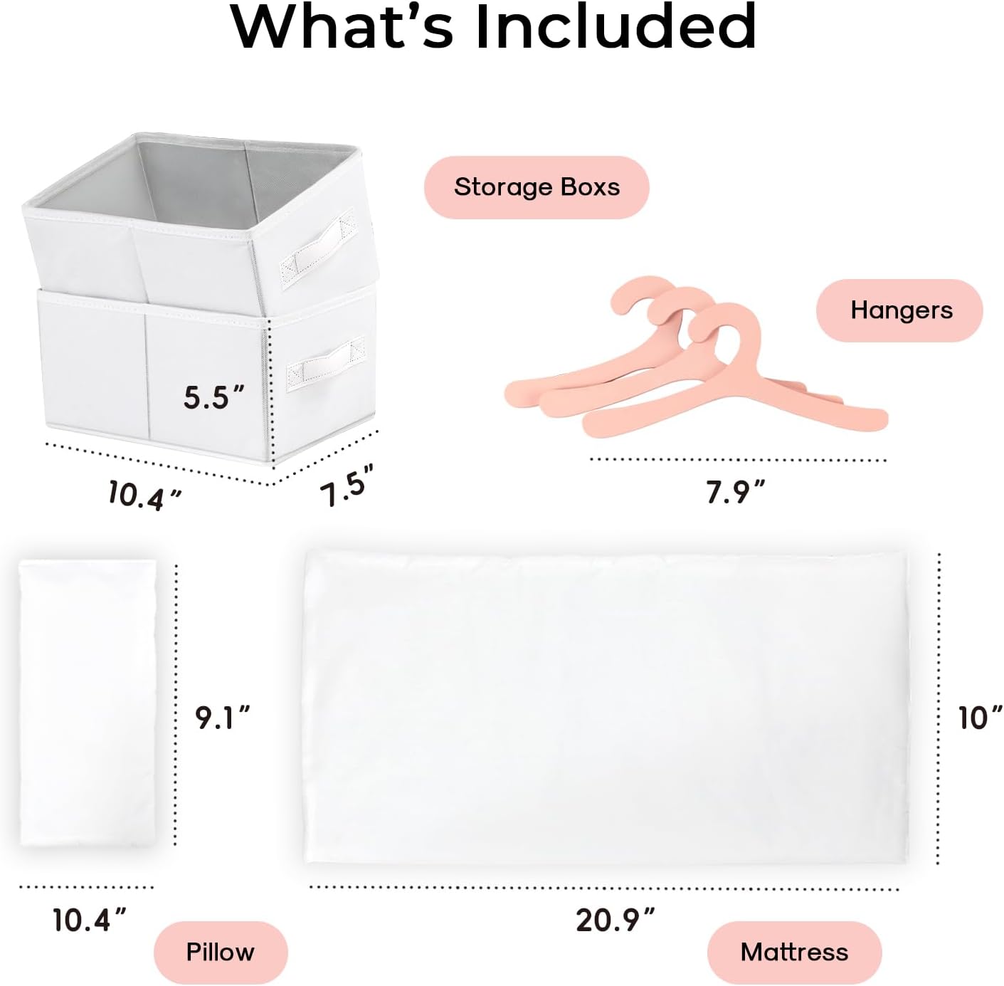 OOOK Baby Doll Crib, Wooden Baby Doll Bed and Changing Table, Dollhouse Furniture with Two Storage Box, Bedding and Coat Hangers, Nursery Playset Suitable for Dolls Under 22 Inches, Pink - Image 4