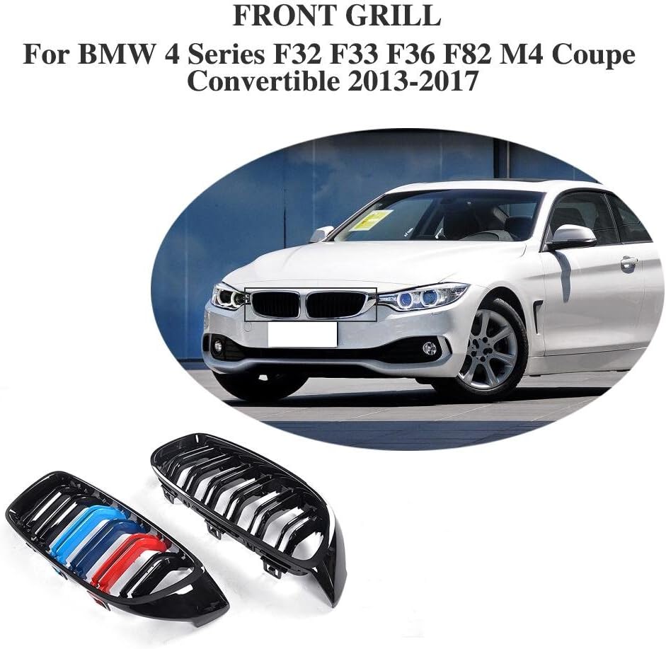 Front Kidney Grills fits BMW 4 Series F32 F33 F36 F82 M4 420i 428i 430i 435i 440i 2013-2017 Double Line Front Hood Center Grill(M-Color Black)