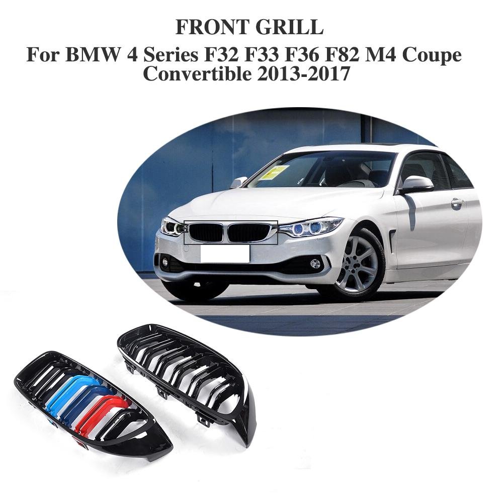 Front Kidney Grills fits BMW 4 Series F32 F33 F36 F82 M4 420i 428i 430i 435i 440i 2013-2017 Double Line Front Hood Center Grill(M-Color Black)