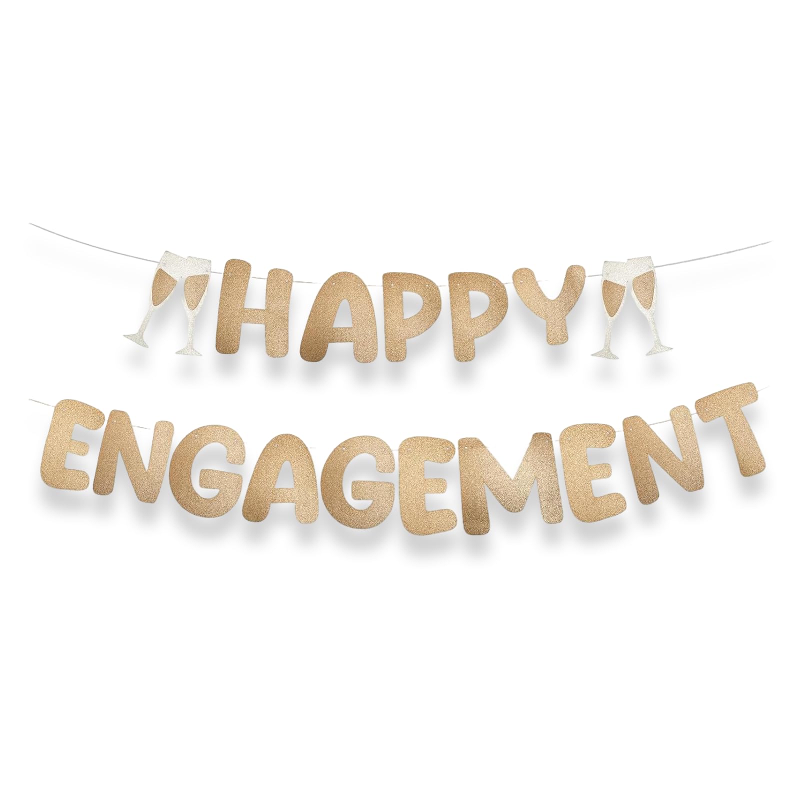 fKiZanthene Happy Engagement Banner Gold Glitter Engagement Decorations, Congratulations Banner for Party, Engaged Wedding Décor for Home and Venue Display