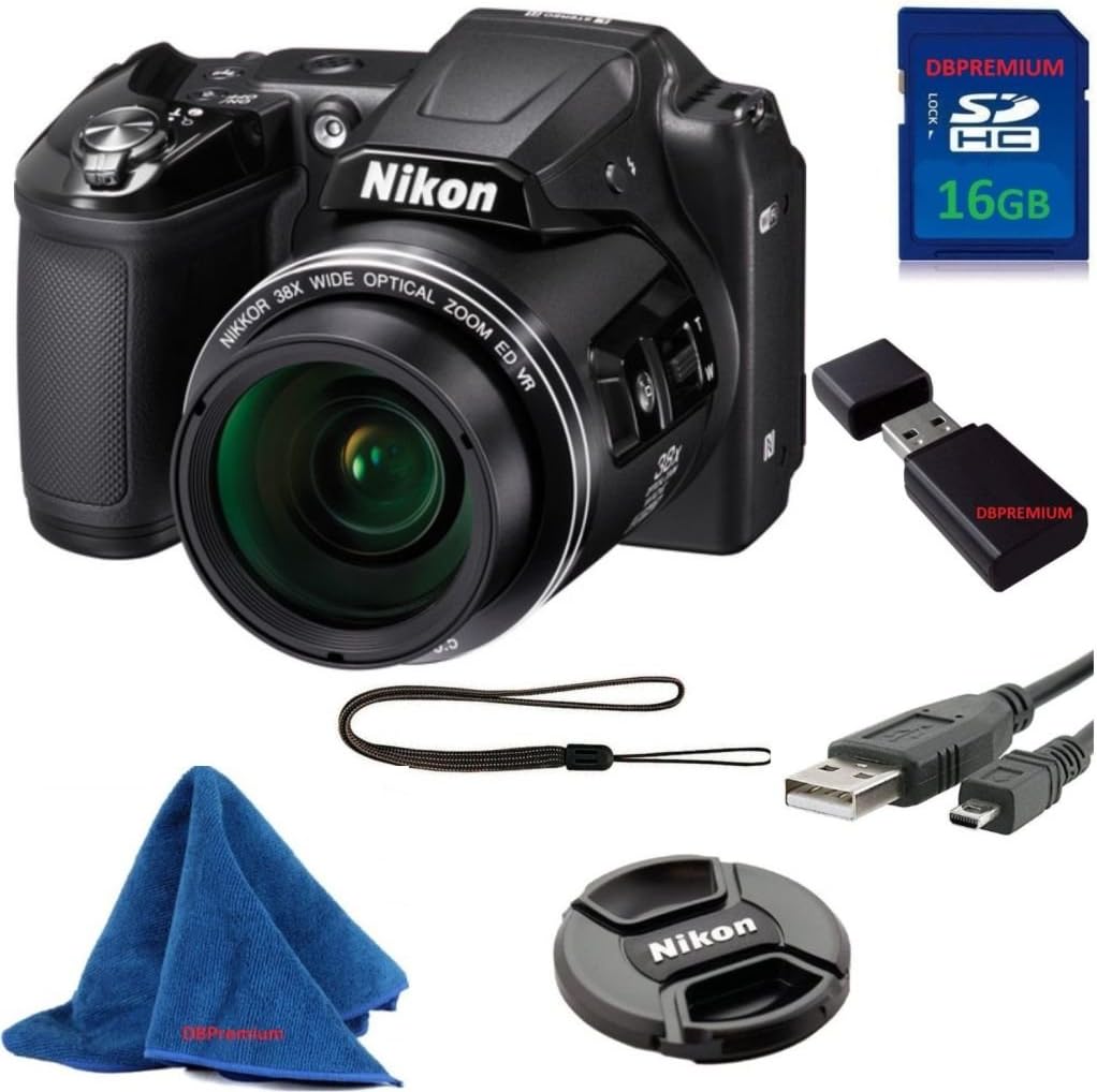 Nikon COOLPIX L840 Digital Camera with 38x Optical Zoom and Built-In Wi-Fi (Black) (NEW, WHITE BOX) DBPREMIUM Value Bundle with Microfiber Cleaning Cloth + 16GB DBPREMIUM Memory + Reader