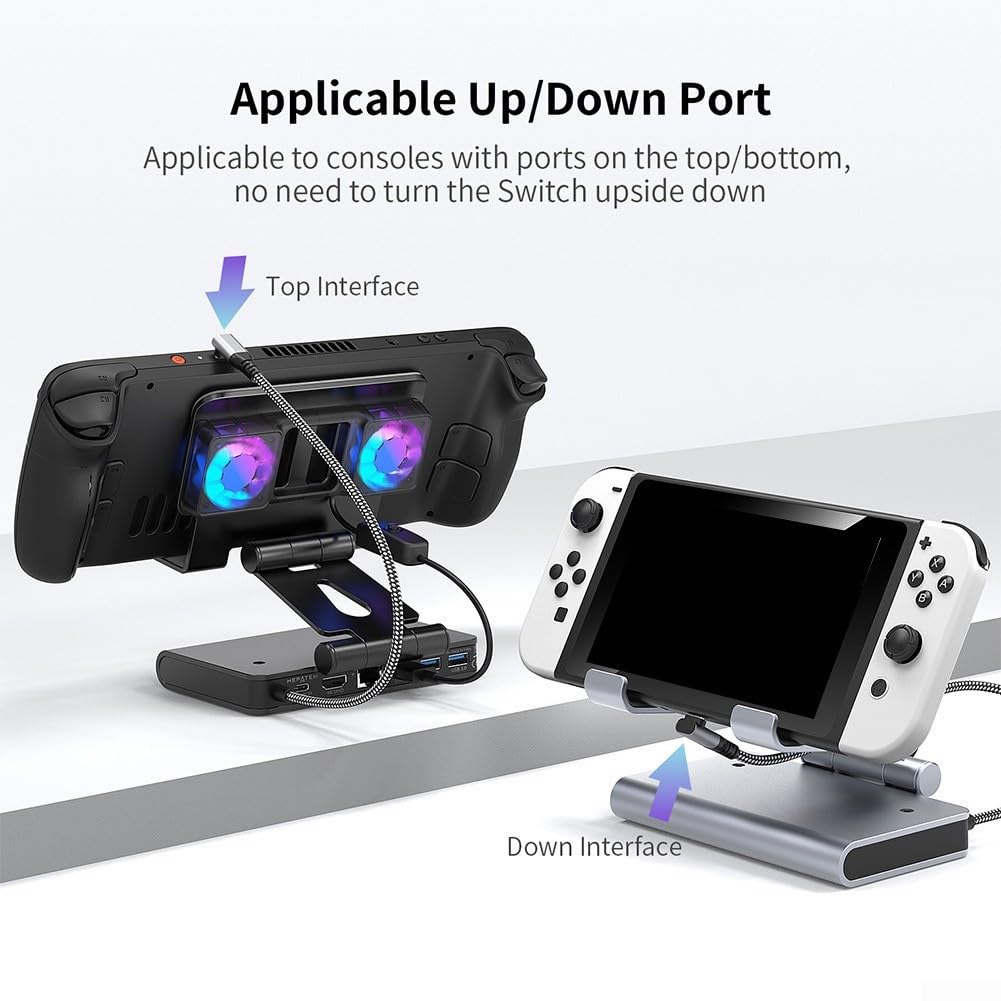 Docking station 4K60Hz con struttura in lega di alluminio, raffreddamento a doppia ventola, LAN Gigabit e 3 porte USB 3.1 Gen 1 per console portatili (nero)