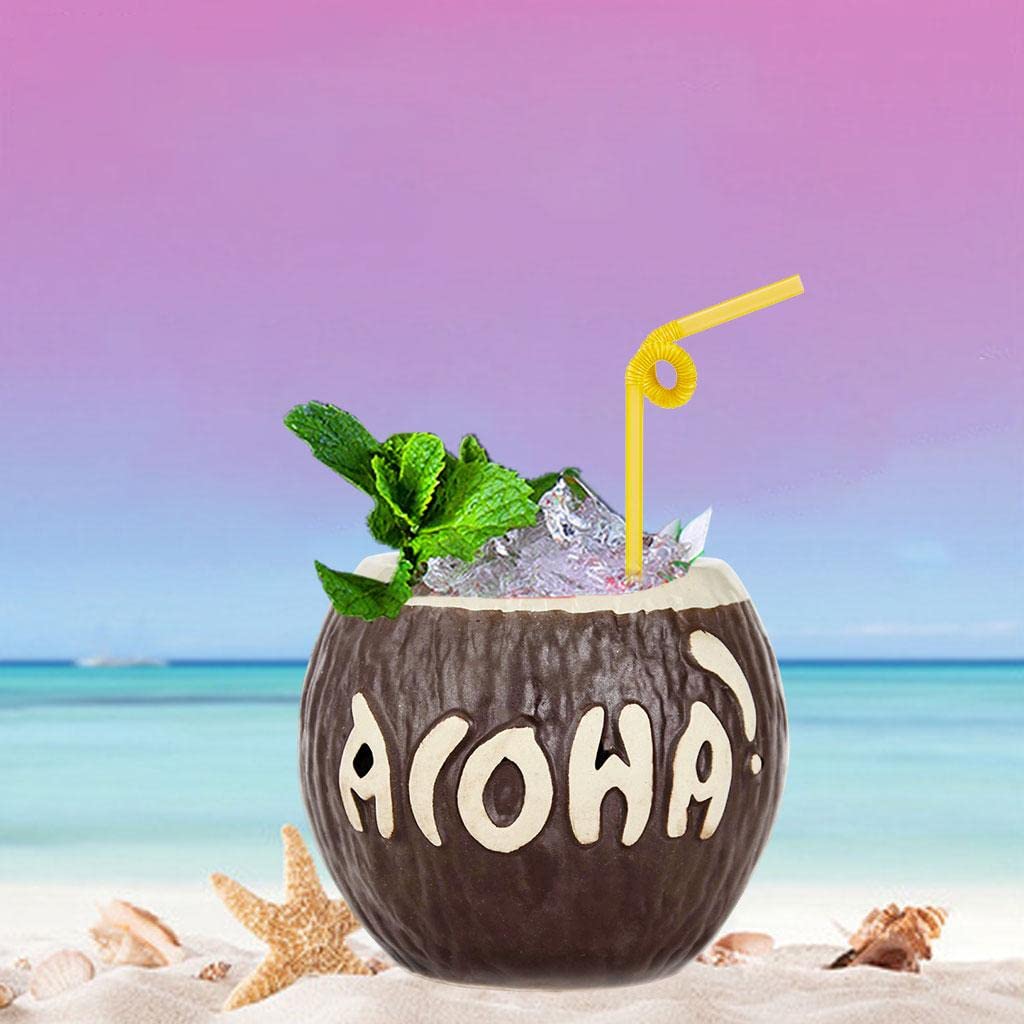 Set di 3 tazze in porcellana a forma di cocco, 400 ml, per birra, bevande, vino