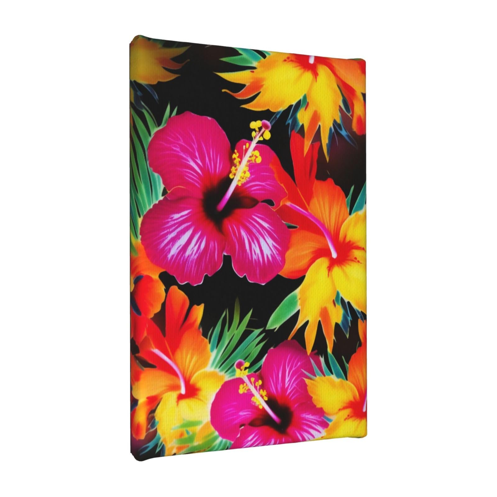 YKLJG Hawaiian Colorful Flower Printed Wall Art Canvas Painting 20x30 CM Wooden Framed Picture Painting Artwork Prints for Bedroom Kitchen Home Office Decor
