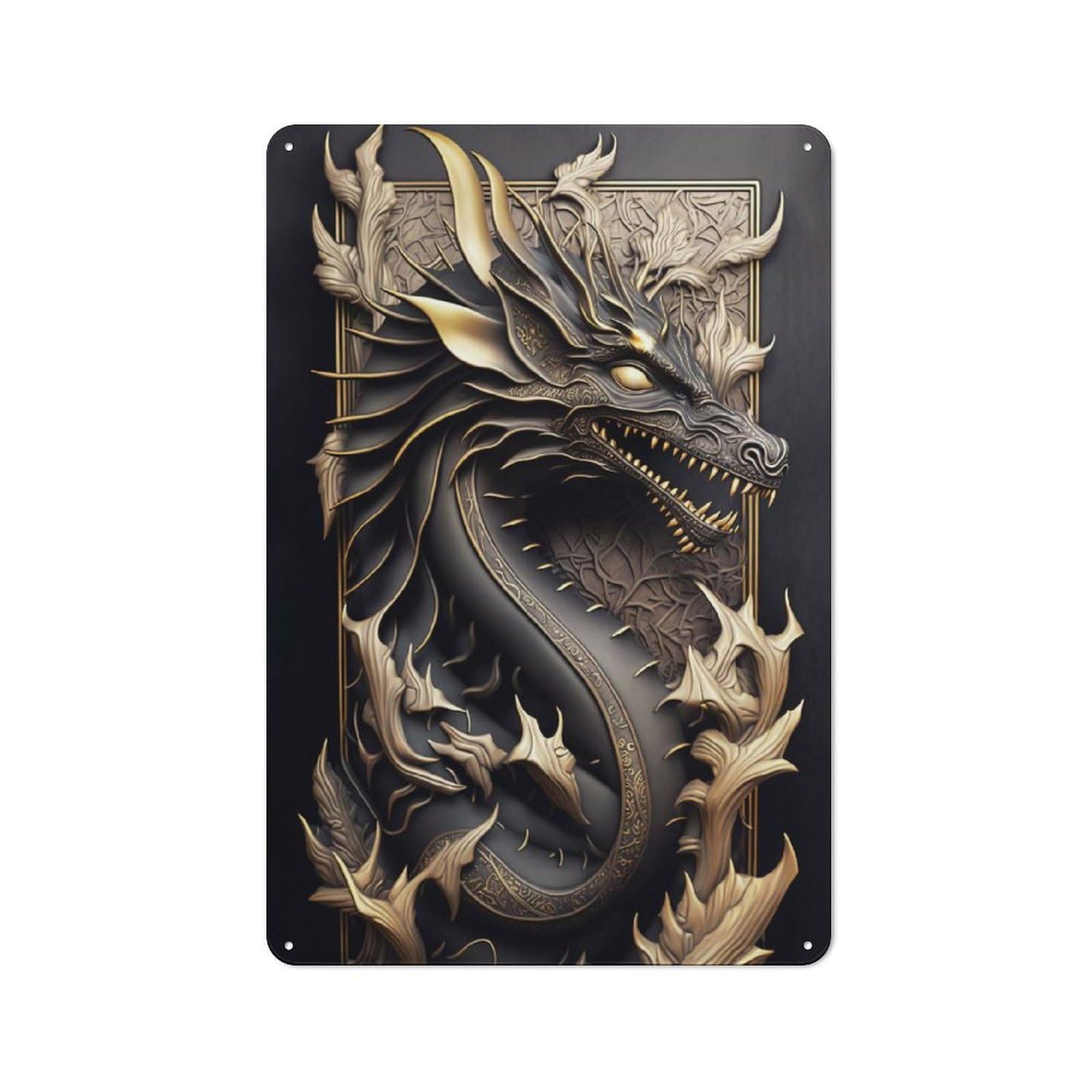 Junmoney Style-13 Tin Wall Plaque 30X20cm With Mythology Dragon For Garage Wall, Suited To People Furnishing A Garage
