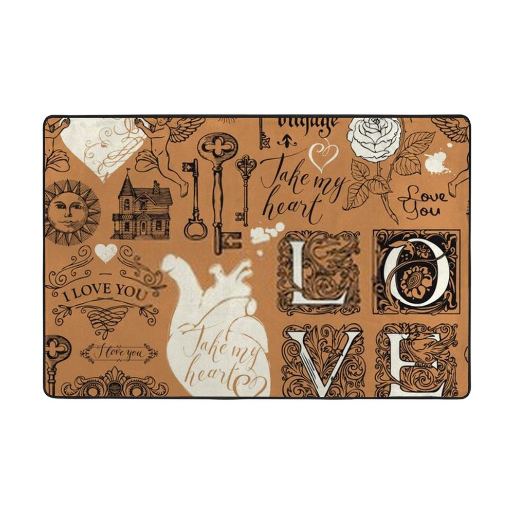 Tapis velours corail rétro motif cœurs roses Saint Valentin grand format