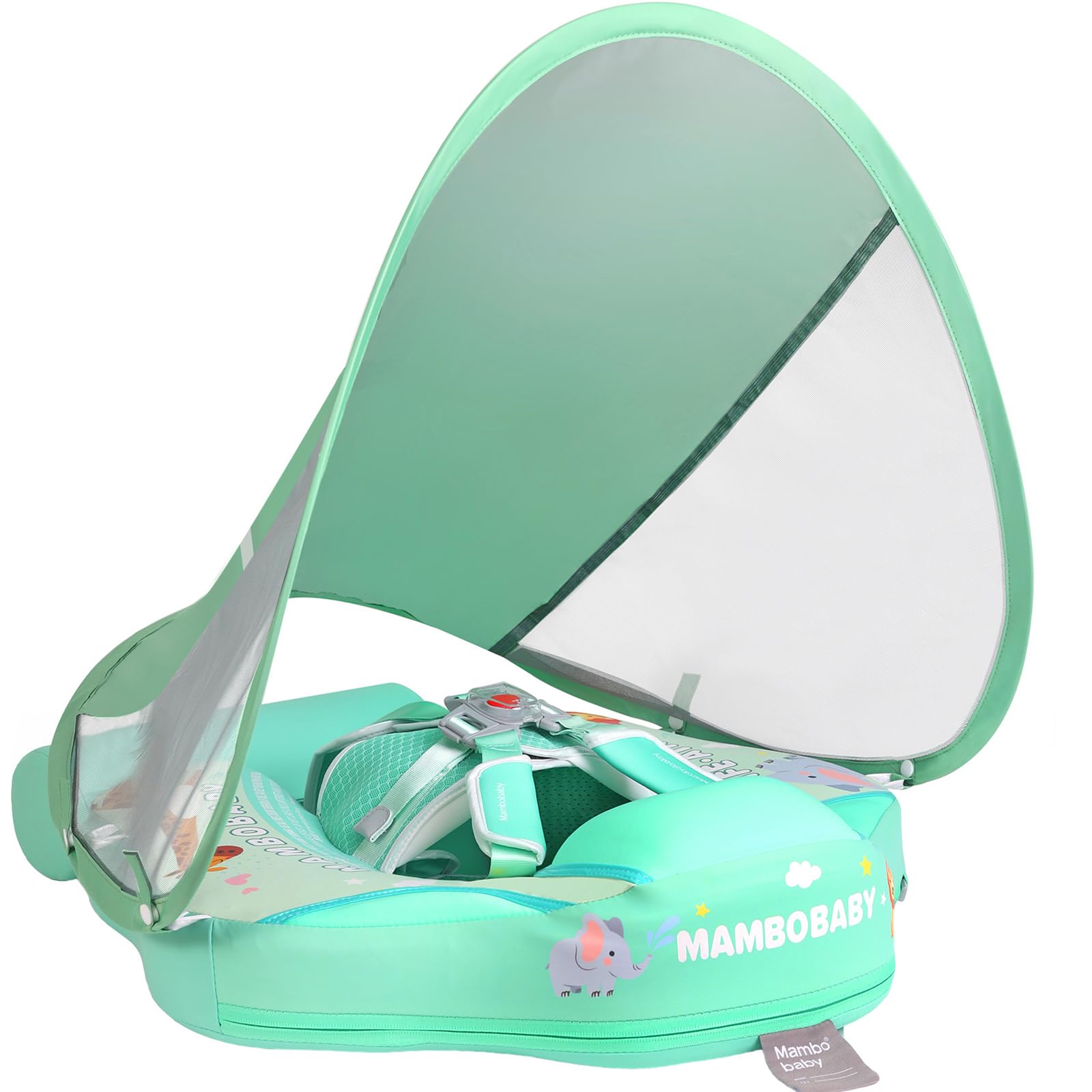 Mambobaby Float with Canopy and Tail New Upgraded Non-Inflatable Baby Pool Float Mambo Float Swim Trainer Solid Infant Swim Float Adjustable Pearl Foam Baby Swim Ring