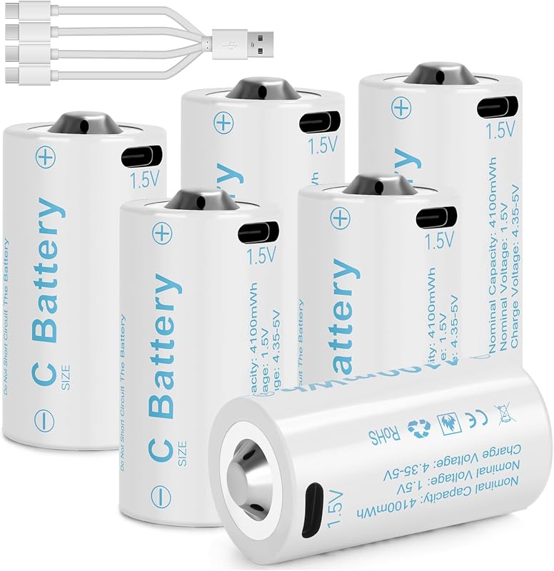 USB Rechargeable Batteries (6Pack, C)