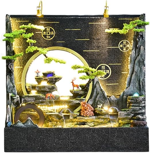 Elegant LED Waterfall Fountain with Bonsai Trees and