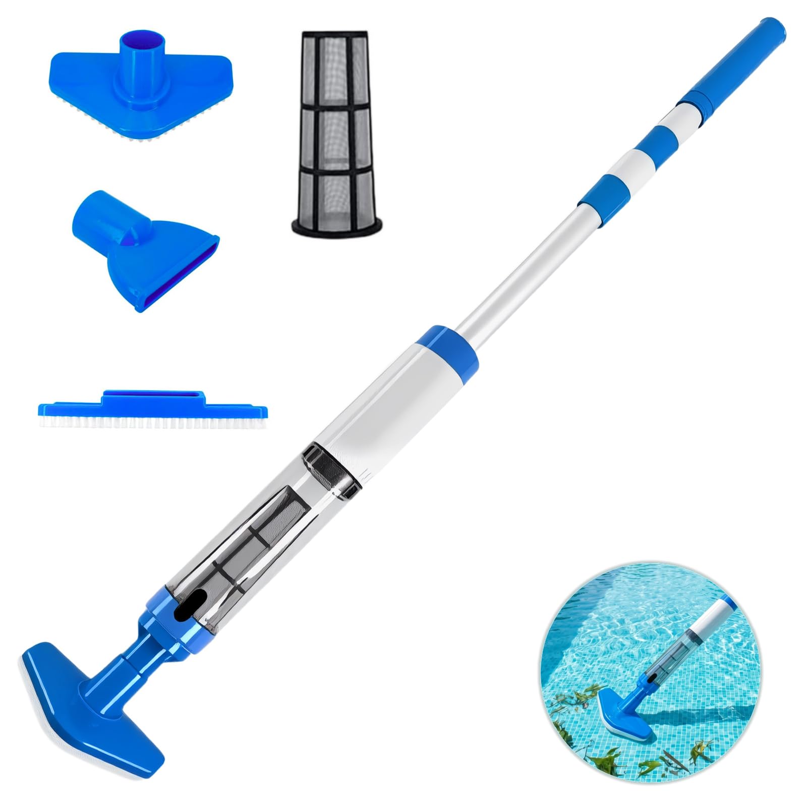 3 en 1 Aspirateur de Piscine sans Fil, Nettoyeur Électrique à Batterie Rechargeable, Aspirateur Piscine pour Spa, Bain à Remous, Piscine Hors-Sol et Piscine Enterrée