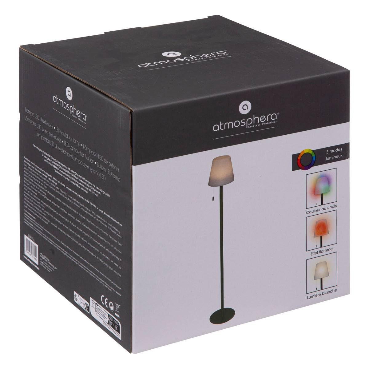 Atmosphera - Lampadaire d'Extérieur LED Zack H 108 cm - Sans Fil, Rechargeable, 3 Modes d'Éclairage, Multicolore - Pour Jardin, Terrasse, Balcon