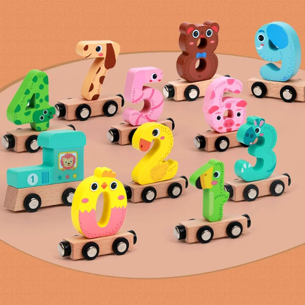 Juguete de Tren de Números Magnéticos de Madera Montessori | Carro de Tren Magnético con Figura de Animal Lindo 0-9, Juguete Educativo de Bloques de Construcción Desmontables