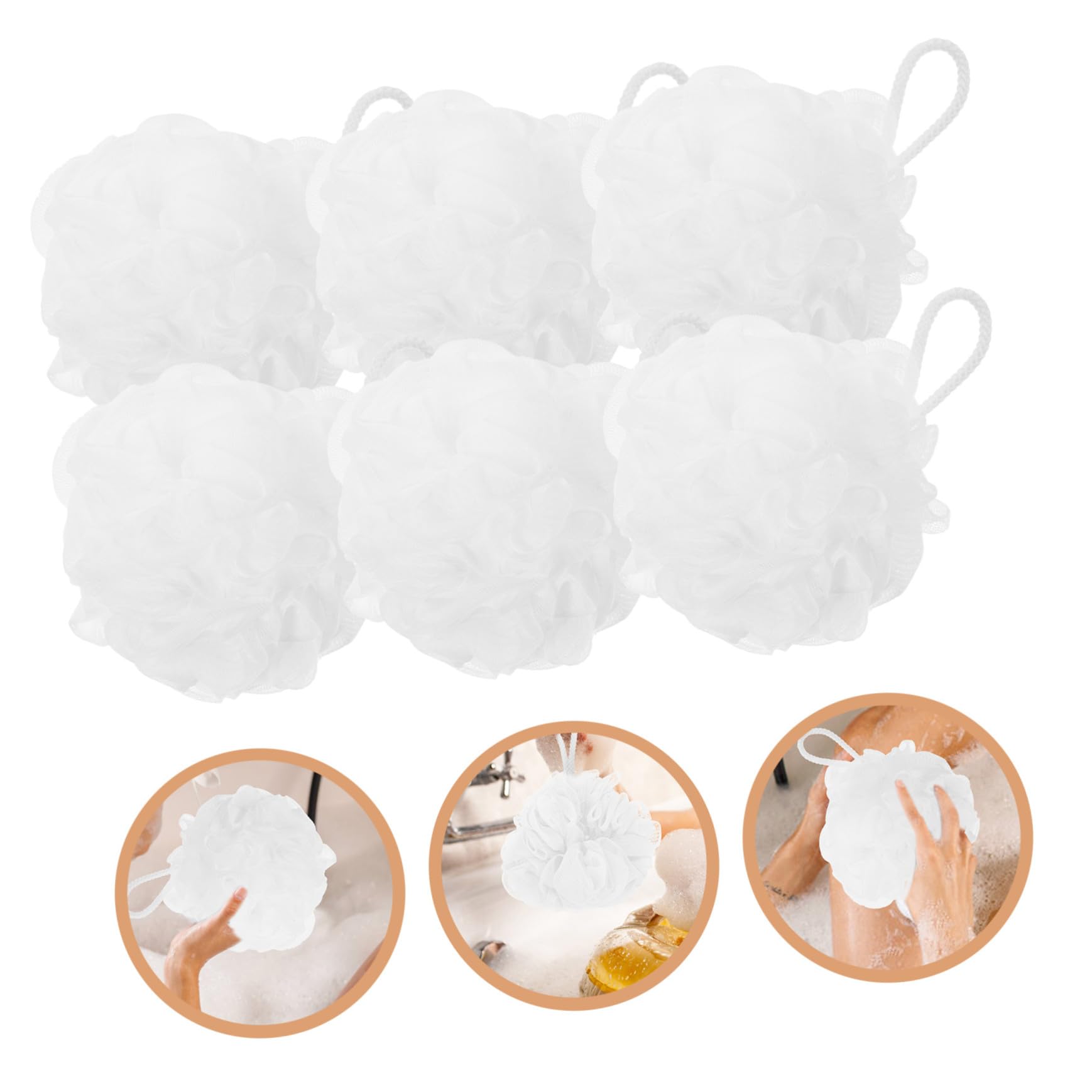 Esponja de Baño Portátil Color Claro 6 Piezas Pe y Cuerda de Algodón