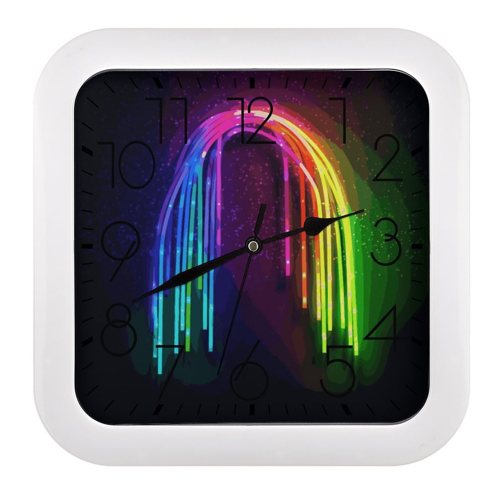 LDGSUPH Rainbow Neon Wall Clock Silent Non-Ticking Modern Clock Personalized Vintage Square Clocks for Travel Office Kitchen Home Decorative Clocks 10.2 Inch