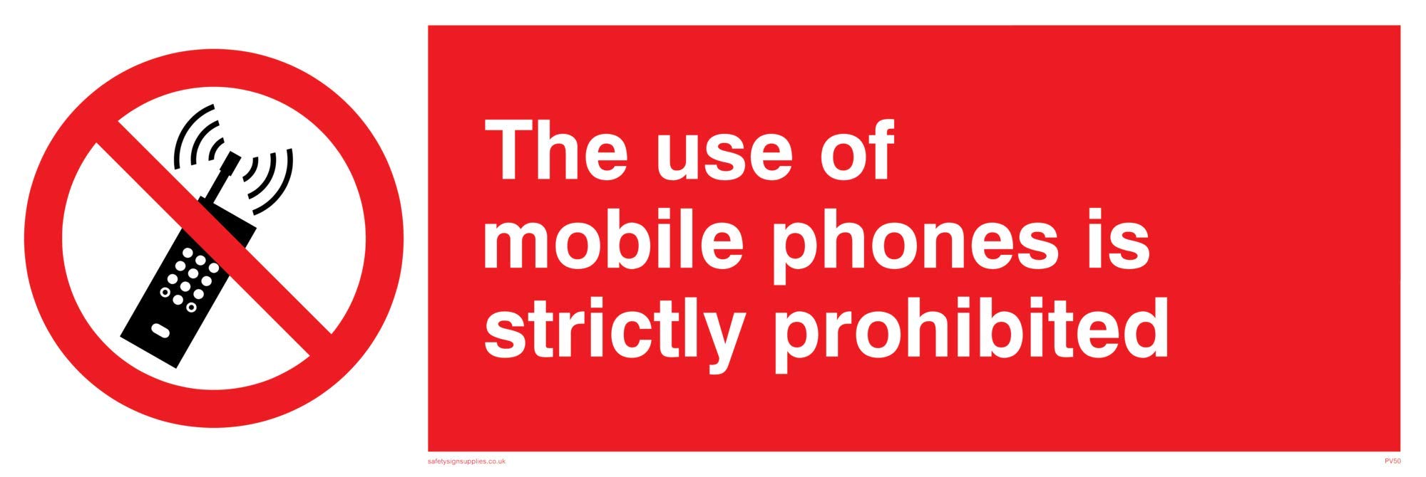 Viking Signs PV50-L62-AC "The Use Of Mobile Phones Is Strictly Prohibited" Sign, Aluminium Composite, 200 mm H x 600 mm W