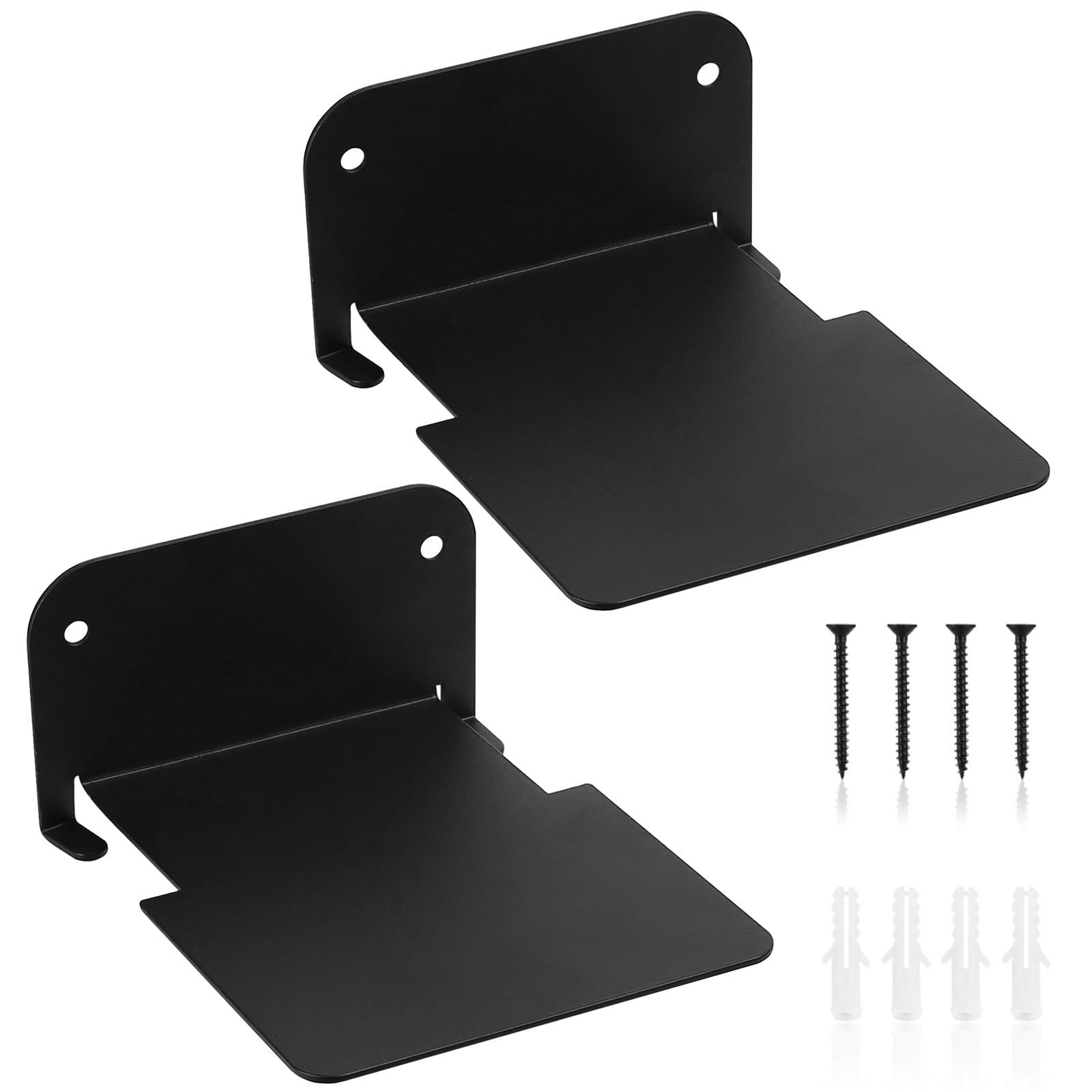 SHACHENH Mini Estantería de Pared Negro, Set de 2 Estantes Flotantes Pequeños, Librería Invisible de Metal Negro para Pared, Decoración para Baño, Sala, Dormitorio y Oficina