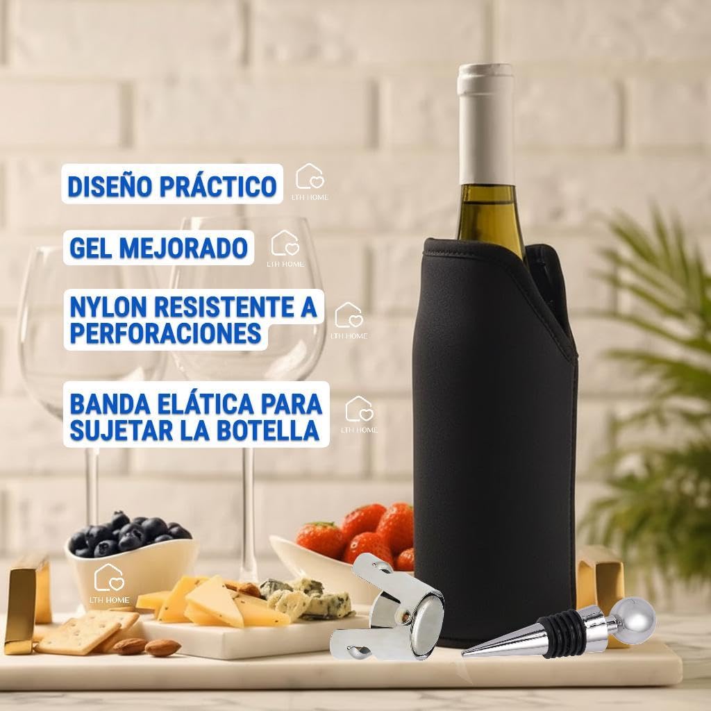 Enfriador de botellas de vino + 2 tapones, Enfriador De Vino, Enfriador De Botellas, Enfriador De Vino Para Una Botella, Tapones Para Botellas, Funda Enfriadora de Botellas, Accesorios Vino