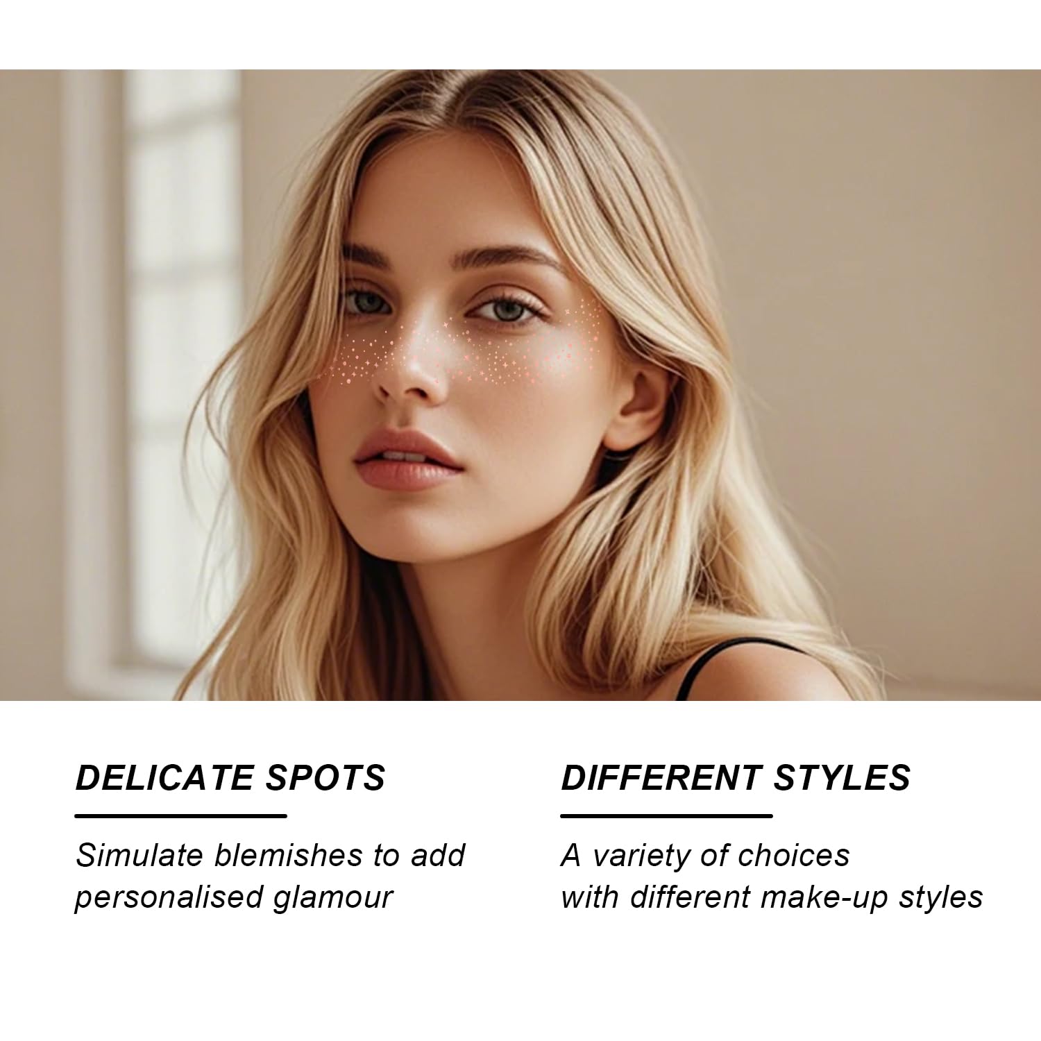 50 piezas de tatuajes faciales de pecas con purpurina, oro rosa, parches de maquillaje brillantes, parches de maquillaje con purpurina para la cara, bonitos accesorios de maquillaje con purpurina para 2