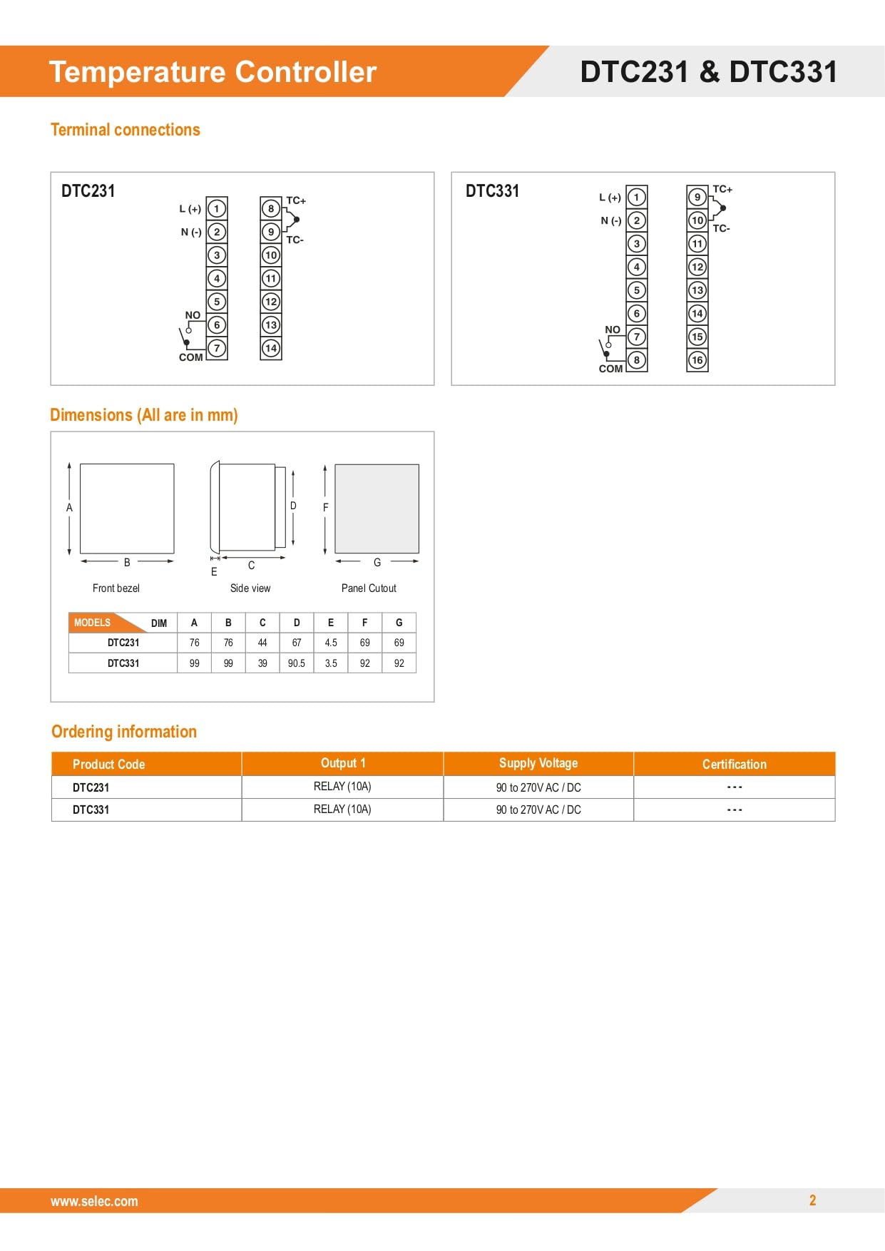 3 Digit Single Display Temperature Controller SELEC DTC331 2