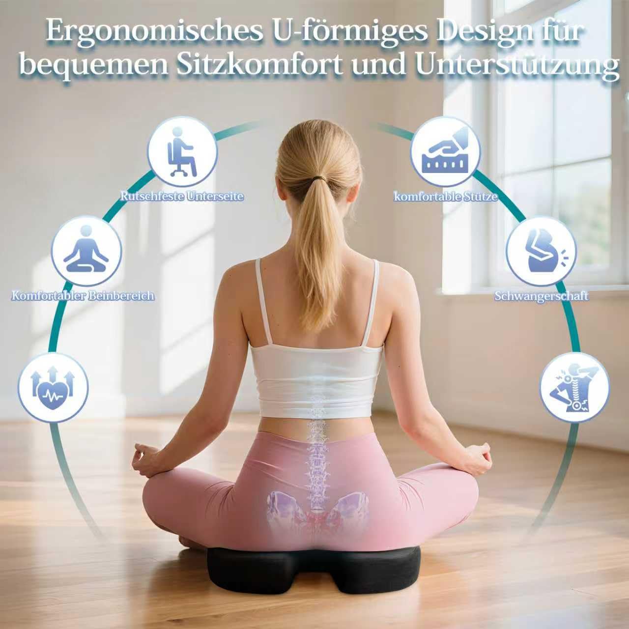 Cojín ortopédico de espuma viscoelástica – Cojín ergonómico para silla de oficina y coche para aliviar la presión y comodidad durante largos períodos de sentado, antideslizante y lavable