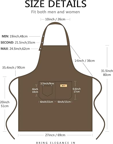 Miniatura 7 de Delantal ajustable con botones para mujeres y hombres, artistas, pintura, cerámica, jardín, cocina, chef, 3 bolsillos, impermeable, M-XXL