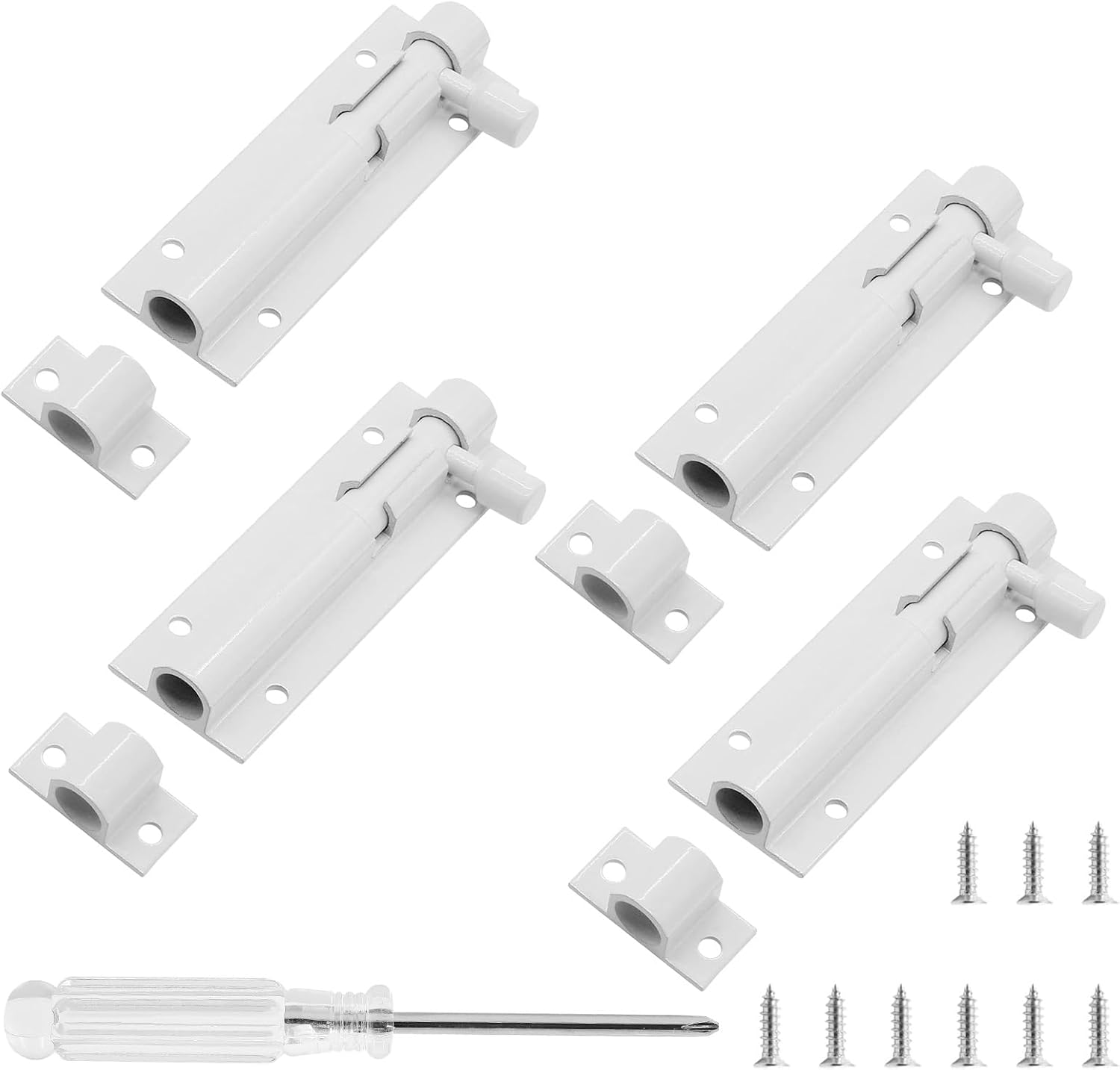 Biaungdo 2 Inch Slide Bolt Latch Lock, 4 Pack Black Barrel Bolt Door Security Slide Latch Lock Aluminum Alloy Gate Sliding Locks Door Latch with Screws & Screwdriver