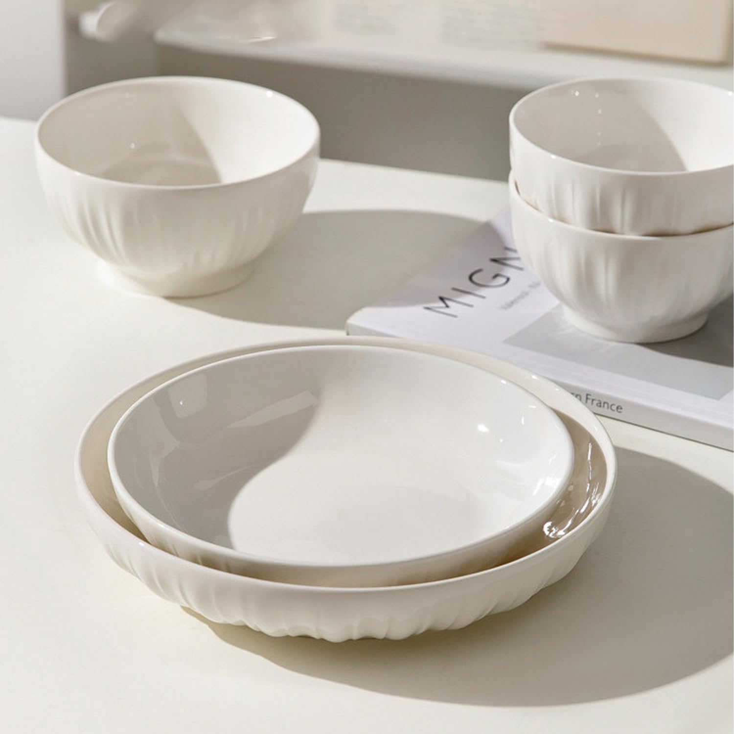 Ensemble Assiettes et Bols Service de Table pour 6 Personnes Blanc