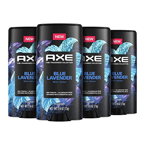 AXE Fine Fragrance Collection Deodorant Stick Blue Lavender 4 count With 48H Freshness and Odor Protection Deo Stick Infused with Lavender, Mint, and Amber Essential Oils 2.6 oz