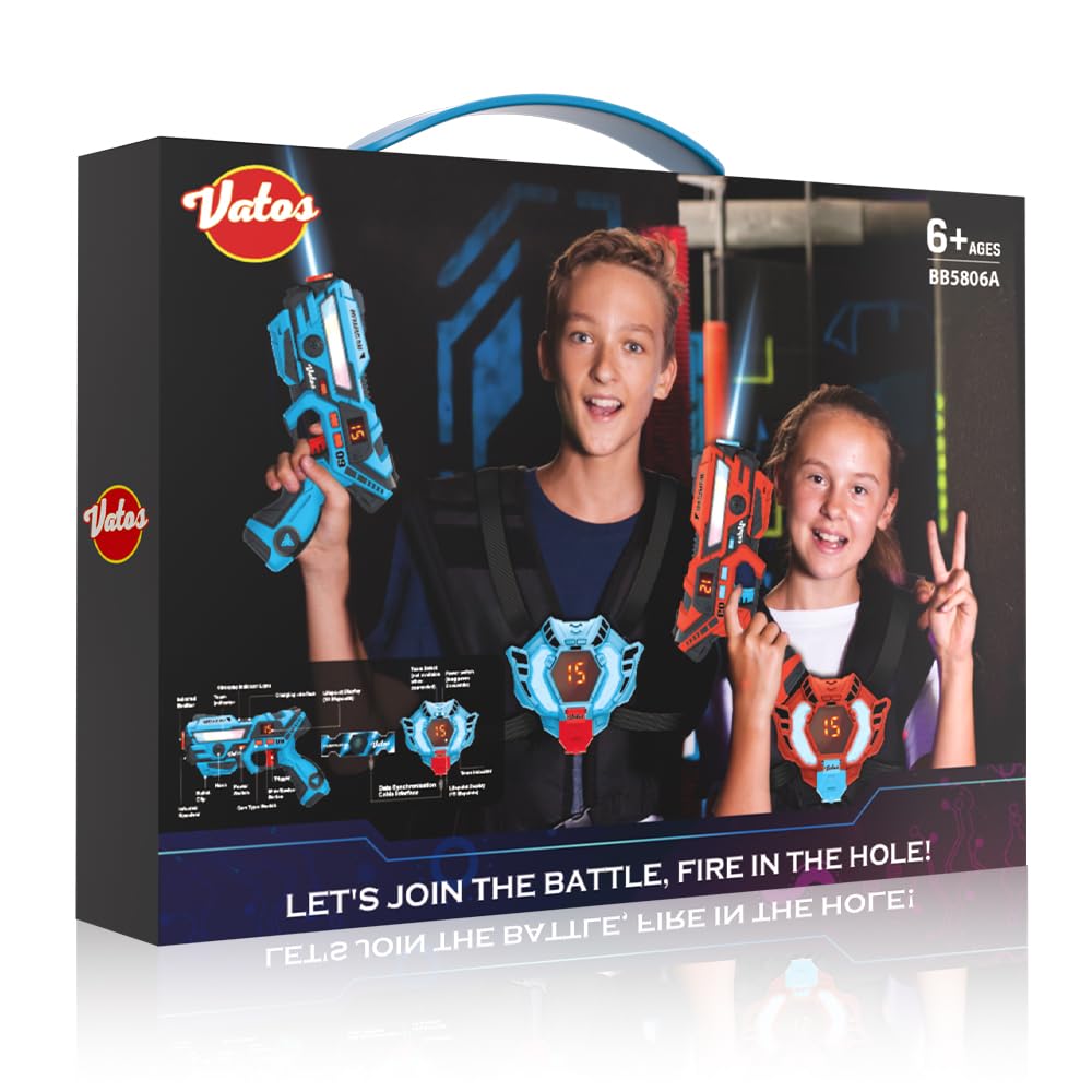 VATOS Laser Tag 360° Sensors Set of 2 players, 2.4GHz Rechargeable Infrared Real-time Data Display Laser Tag Gun, Fun Family Group Activity Game Toy Guns for Kids Teenage Gifts Age 6+