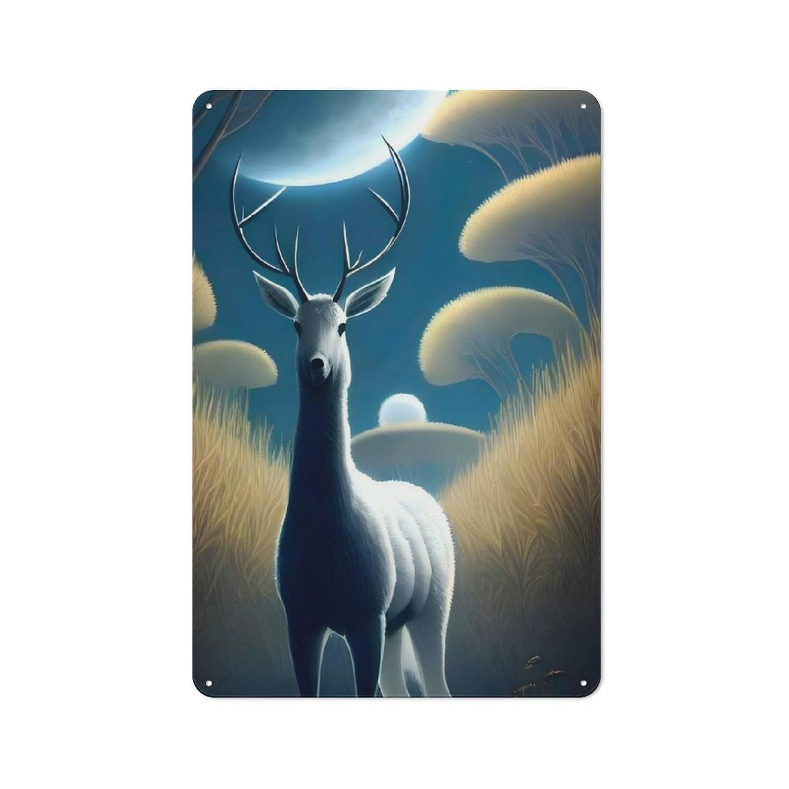 Junmoney Moon And Antelope Vintage Tin Sign 30X20cm Featuring For Café Or Home Bar, A Metal Wall Feature For Cafés And Home Bars