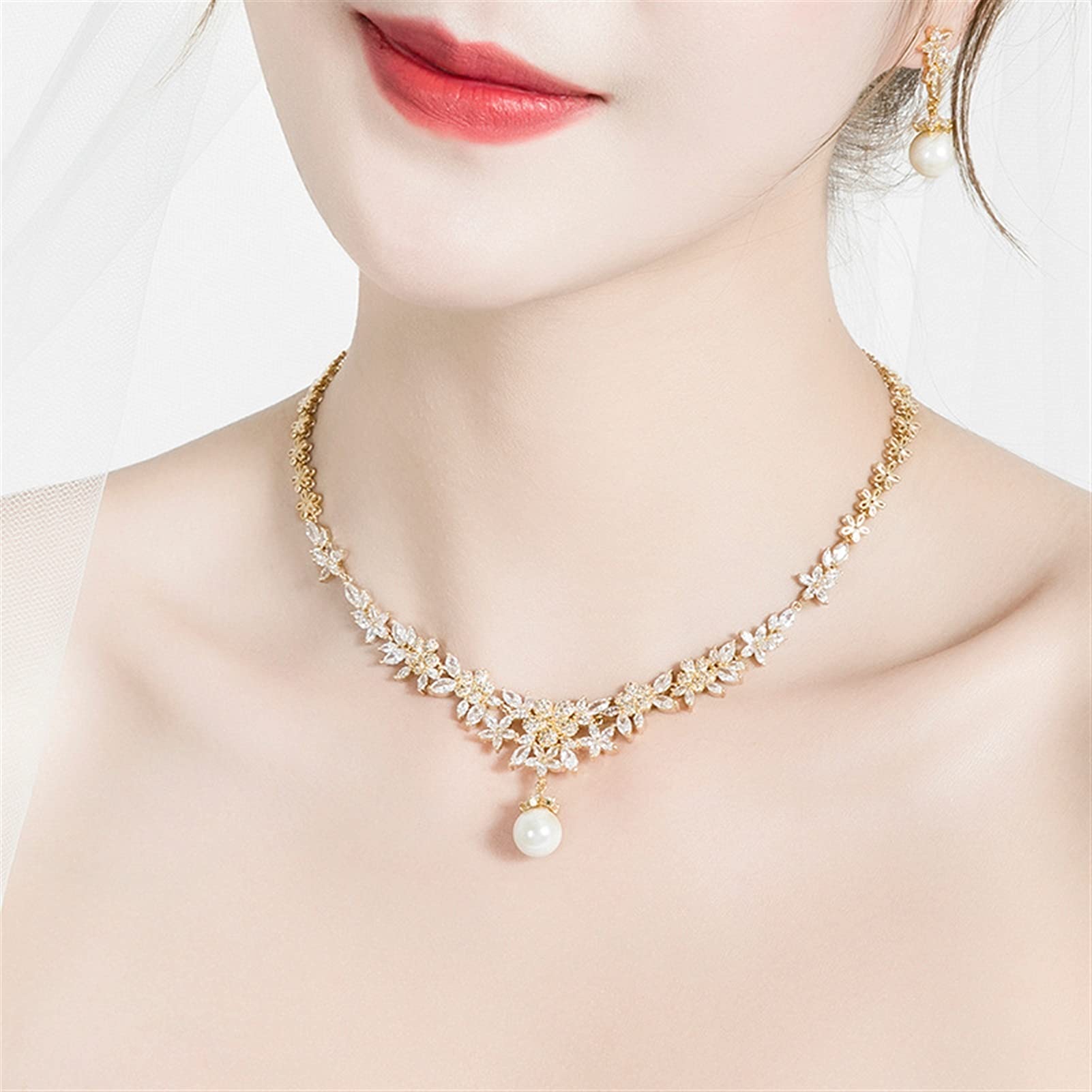 Set di Gioielli da Sposa con zirconi cubici e Perle di Conchiglia per la Sposa o la Damigella d'Onore