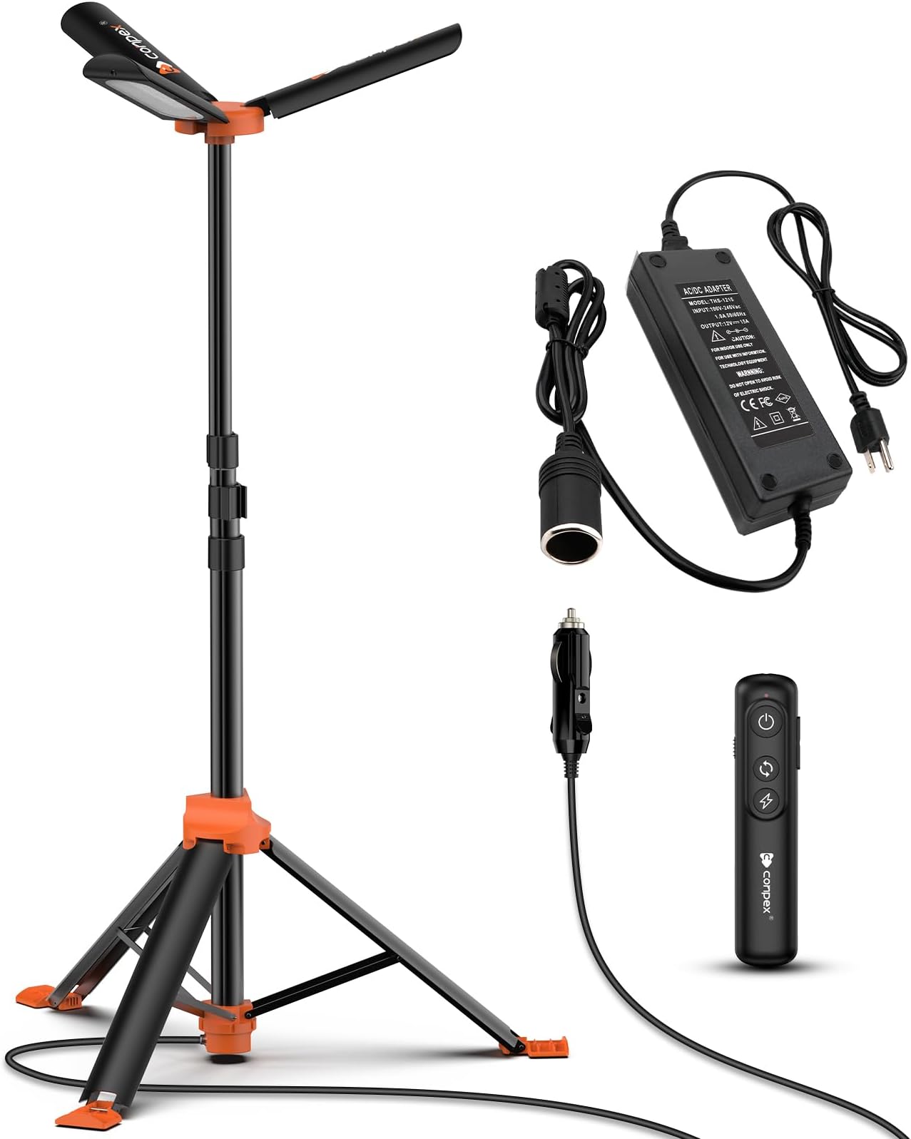 20000 Lumens Camping Light, Large Area Lighting Floodlight, Max 118In Tall, Telescoping Light with Ac to Dc 110V to 12V Converter