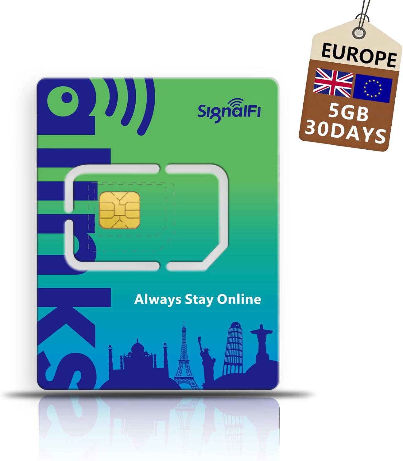 Europe Data Only SIM Card 5GB 30 Days, Prepaid Mobile SIM Card, 4G LTE High-Speed Data, Plug and Play, No Activation Required | No Contract | 3-in-1 SIM Card (UK, Germany, France, Italy, Spain)