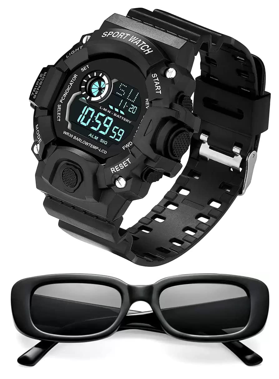SELLORIA Brand a Digital Watch - for Boys with Black sunglas Mens Black Wrist Watch for Boys Analog Watch for Men Pack of 2 (B0BYPHZ3TK) Amazon Price History, Amazon Price Tracker